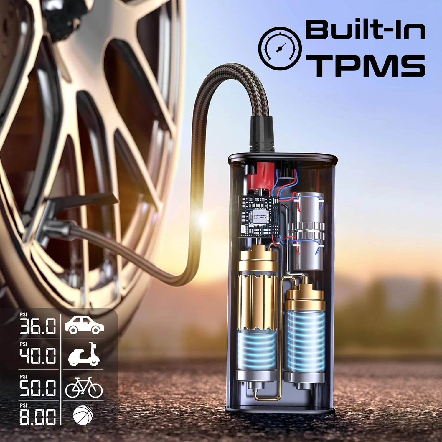 پمپ باد قابل حمل پرومیت، پمپ باد برقی جمع و جور 3 در 1 با پاوربانک داخلی 7500 میلی آمپر، 150PSI، چراغ قوه LED، TPMS یکپارچه، پورت USB-A، آداپتورهای جهانی دریچه تایر، PowerPump مشکی پمپ باد قابل حمل پرومیت، پمپ باد برقی جمع و جور 3 در 1 با پاوربانک داخلی 7500 میلی آمپر، 150PSI، چراغ قوه LED، TPMS یکپارچه، پورت USB-A، آداپتورهای جهانی دریچه تایر، PowerPump مشکی