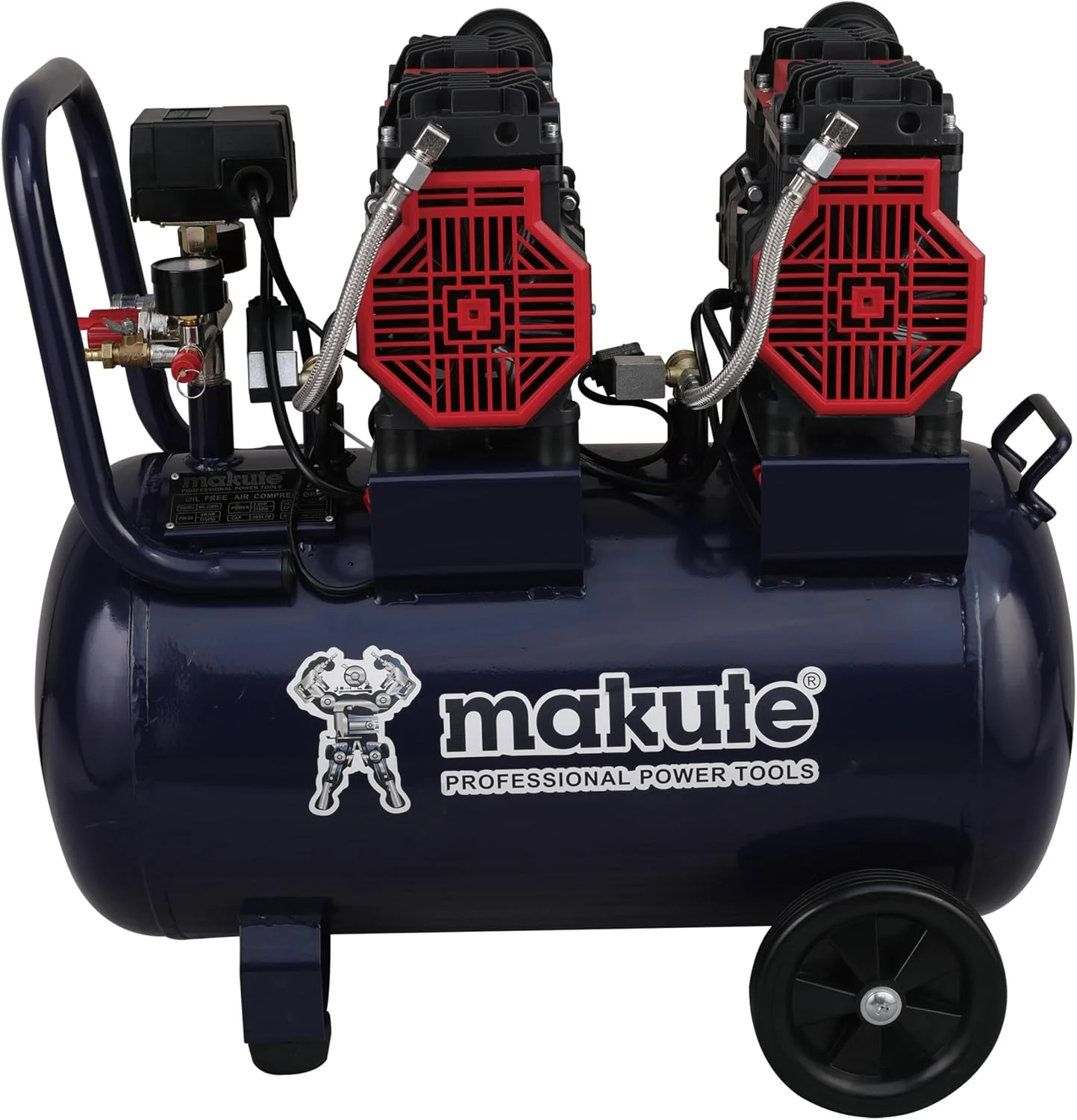 کمپرسور هوای بدون روغن ماکیوت، 3.0 اسب بخار، 2.16 کیلووات، مخزن 50 لیتری، 300 لیتر در دقیقه، 2650 دور در دقیقه، 8 بار / 115 PSI - MK22850