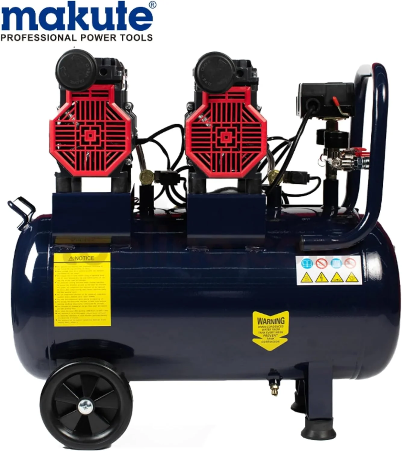 کمپرسور هوای بدون روغن ماکیوت، 3.0 اسب بخار، 2.16 کیلووات، مخزن 50 لیتری، 300 لیتر در دقیقه، 2650 دور در دقیقه، 8 بار / 115 PSI - MK22850