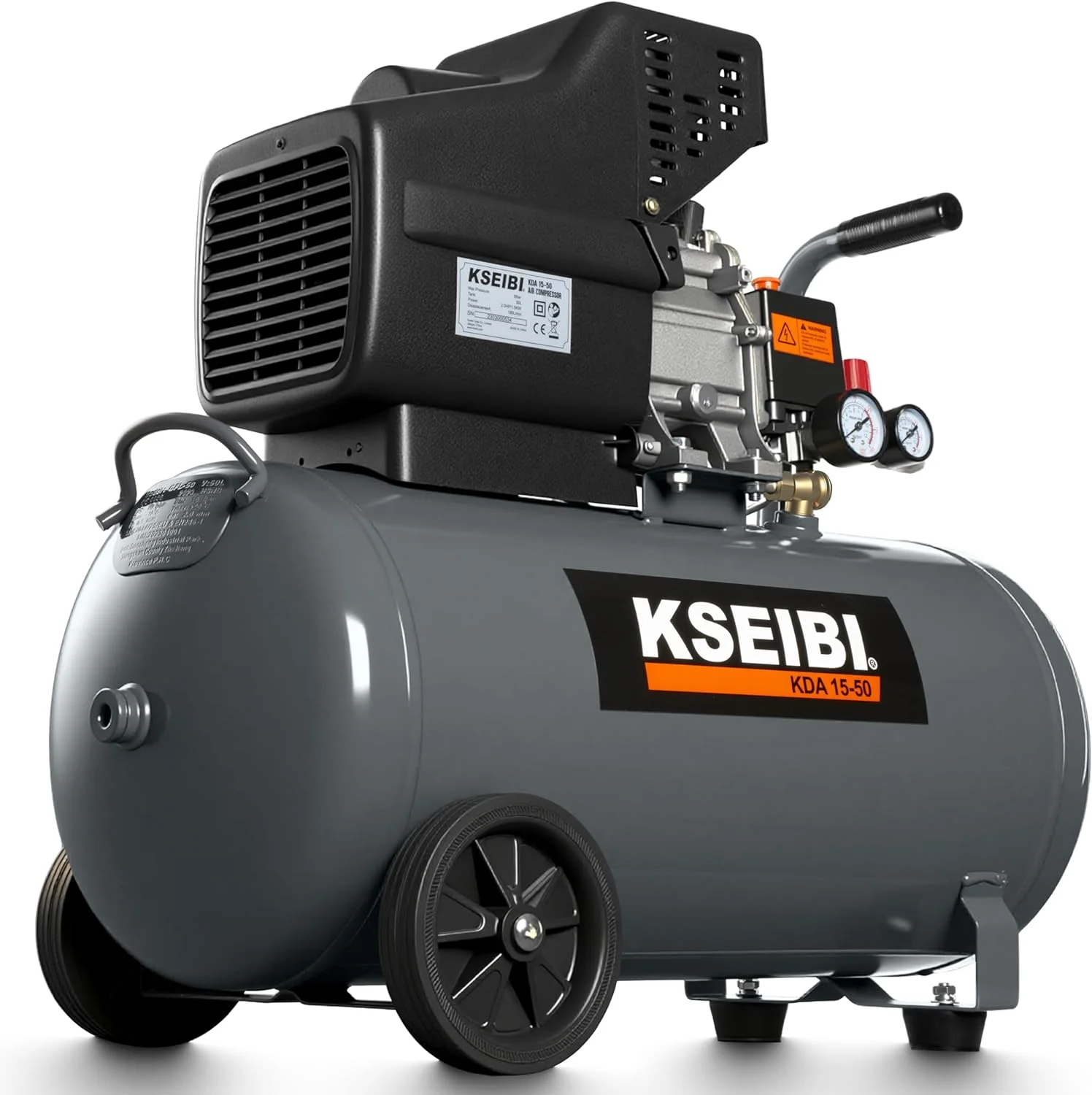 کمپرسور هوا KSEIBI 716700 با ظرفیت 50 لیتر، حداکثر فشار کاری پمپ هوا 8 بار برای لاستیک ها و وسایل بادی سنگین، ایده آل برای لاستیک های خودرو و دوچرخه.