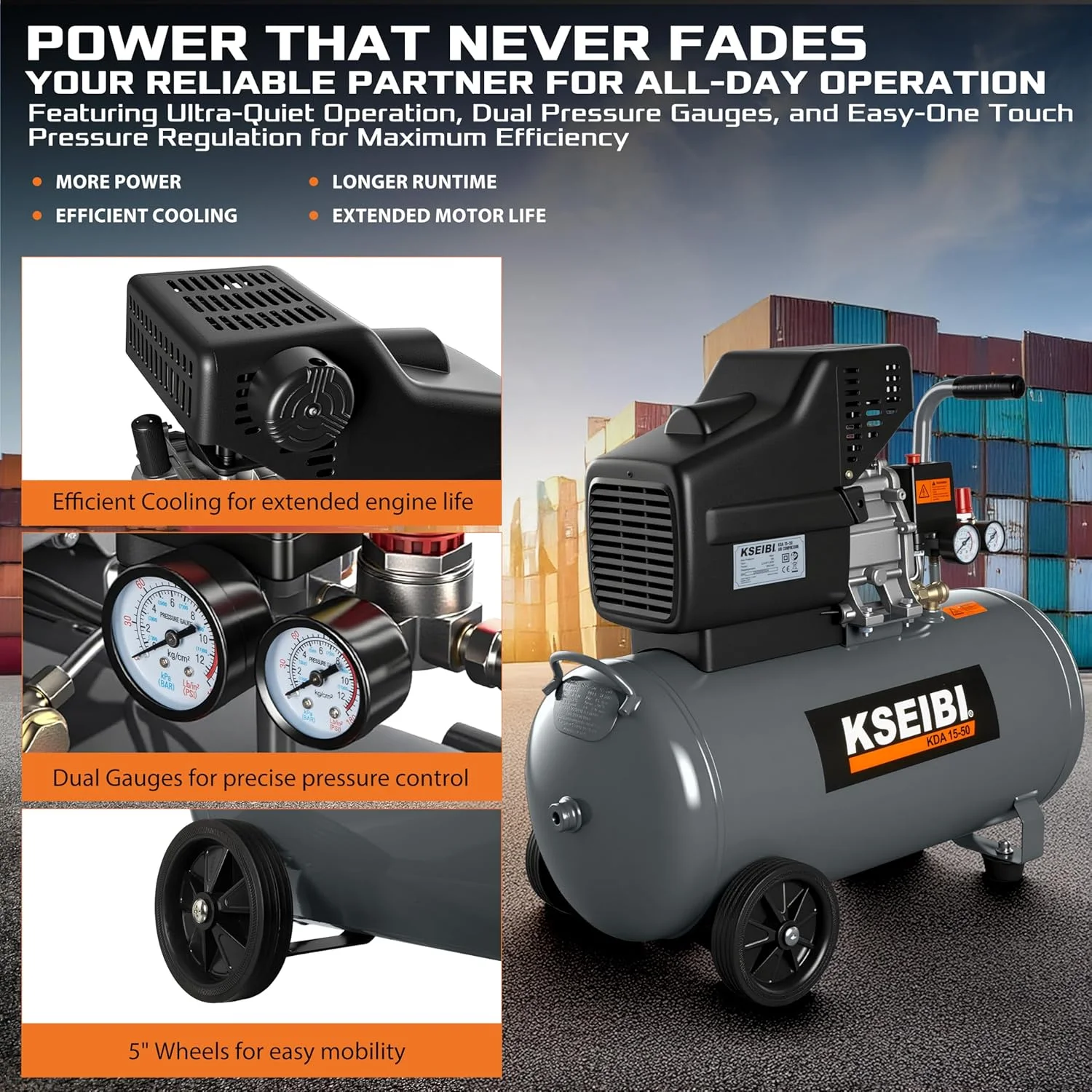 کمپرسور هوا KSEIBI 716700 با ظرفیت 50 لیتر، حداکثر فشار کاری پمپ هوا 8 بار برای لاستیک ها و وسایل بادی سنگین، ایده آل برای لاستیک های خودرو و دوچرخه. کمپرسور هوا KSEIBI 716700 با ظرفیت 50 لیتر، حداکثر فشار کاری پمپ هوا 8 بار برای لاستیک ها و وسایل بادی سنگین، ایده آل برای لاستیک های خودرو و دوچرخه.