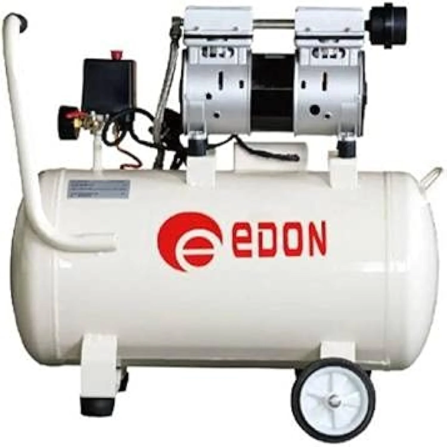 کمپرسور هوای بی صدای عباسعلی، مدل ED550-50L، با توان 550 وات و ظرفیت 50 لیتر به همراه کیت درجه باد، تفنگ باد پاش و شلنگ