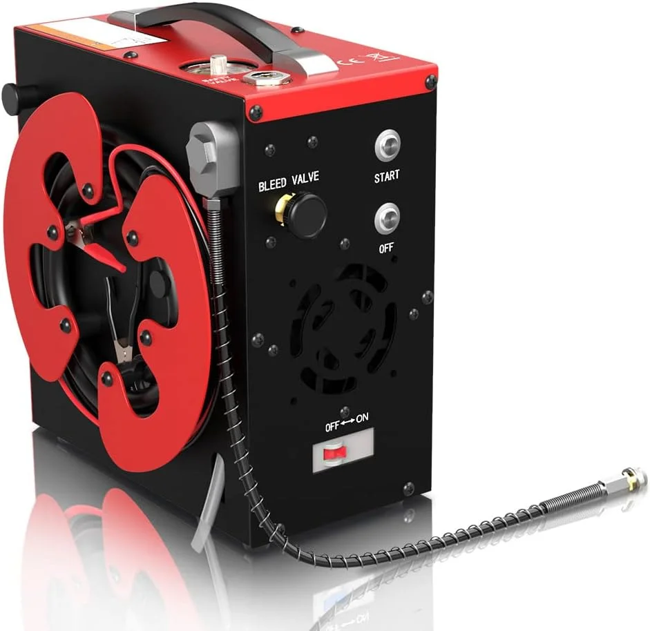 کمپرسور هوای پی سی پی GX PUMP CS3، توقف خودکار، بدون روغن، دارای فیلتر جداکننده آب و روغن داخلی، تغذیه از طریق برق 12 ولت DC خودرو یا برق 220 ولت-240 ولت AC (موجود)، 4500Psi/30Mpa، پمپ کمپرسور تانک پینت بال/غواصی