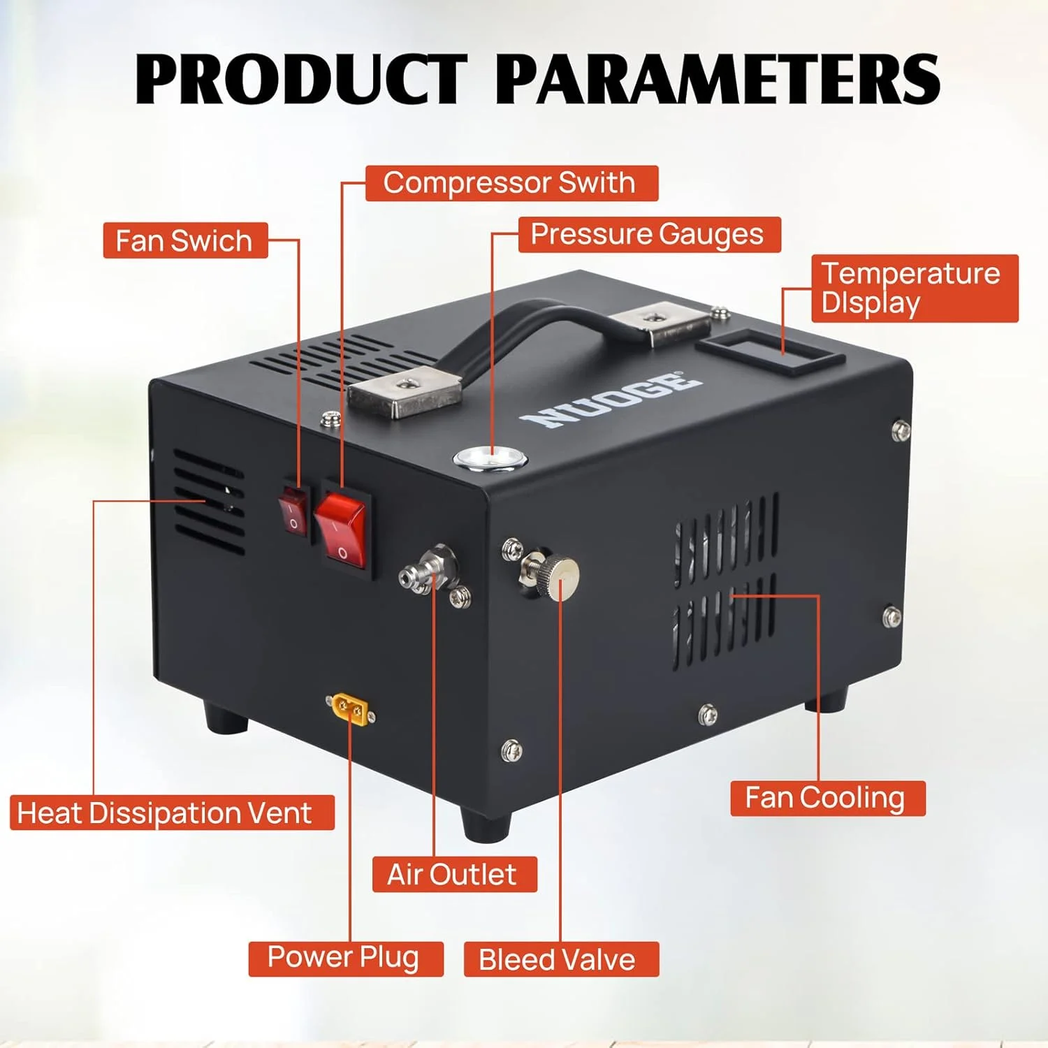 کمپرسور هوای پی سی پی 4500Psi 30Mpa با قابلیت کارکرد با برق 12 ولت DC خودرو یا برق 110 ولت AC خانگی با مبدل، پمپ کمپرسور تانک پینت بال/اسکوبا