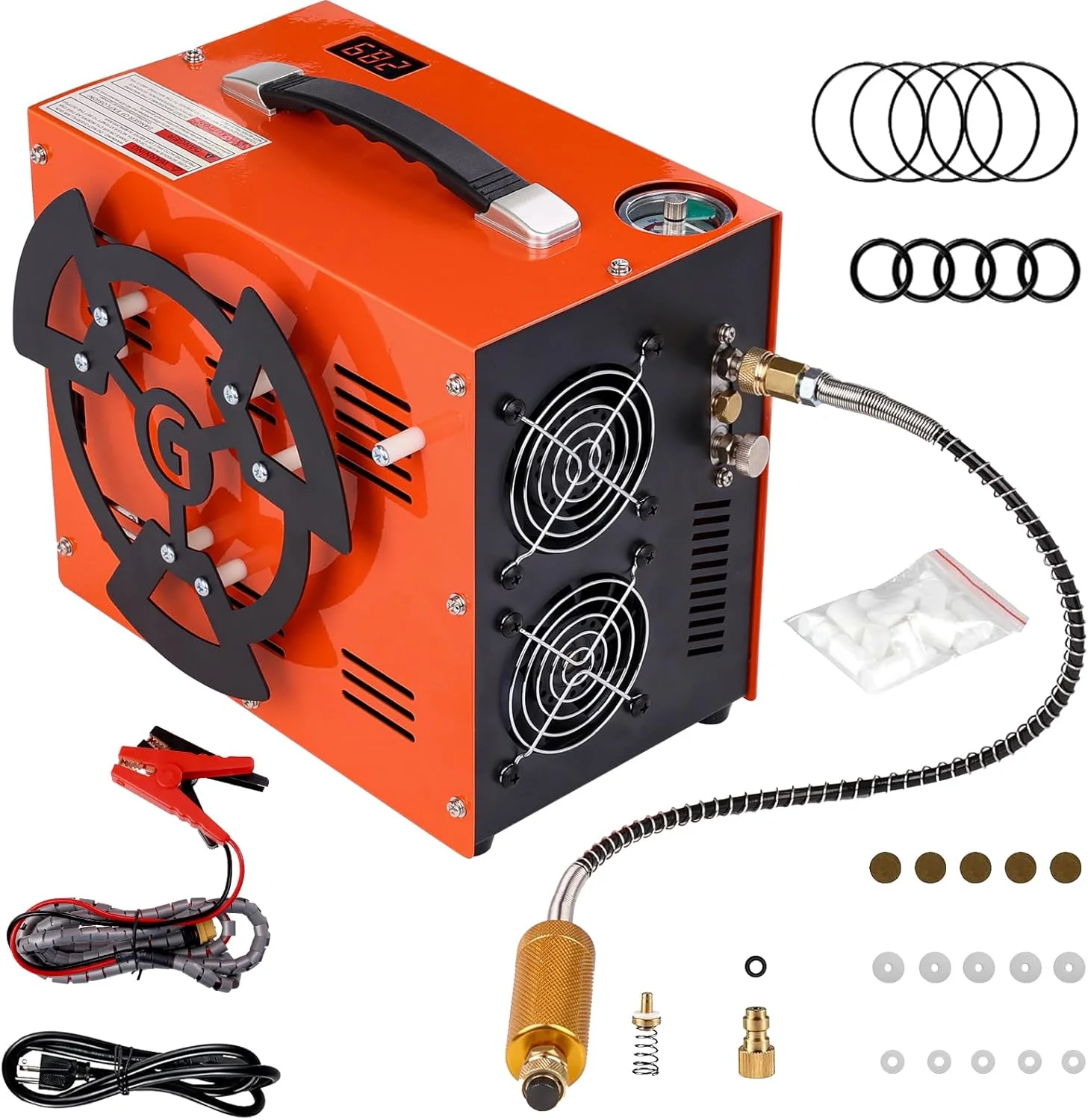 کمپرسور هوای PCP، 4500 PSI / 30 MPa، موتور 350 وات، آداپتور داخلی و فن خنک کننده، برق 12 ولت DC یا 110 ولت / 220 ولت AC، توقف خودکار، بدون آب/روغن برای تفنگ بادی، پینت بال، مخازن HPA (CS6-Plus)