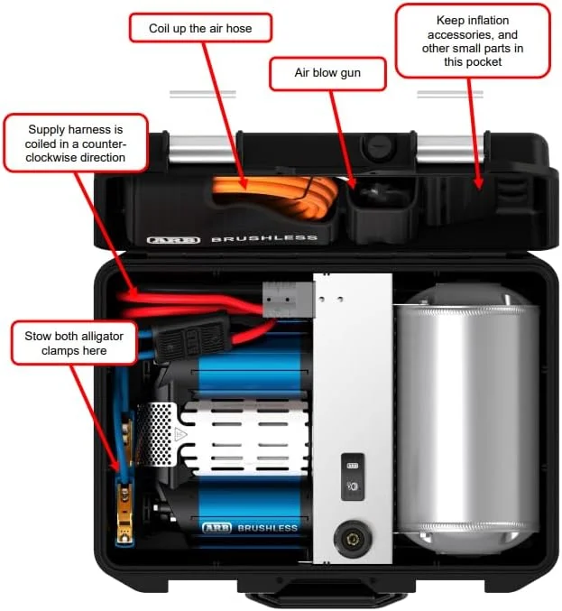 کمپرسور هوای قابل حمل دو موتوره بدون جاروبک ARB CKBLTP12، ۱۲ ولت، حداکثر ۱۵۰ PSI، نرخ جریان ۹.۱۸ CFM، چرخه کاری ۱۰۰٪، مقاوم در برابر آب IP67، وزن ۷.۱ کیلوگرم، به همراه شلنگ هوای ۶ متری کمپرسور هوای قابل حمل دو موتوره بدون جاروبک ARB CKBLTP12، ۱۲ ولت، حداکثر ۱۵۰ PSI، نرخ جریان ۹.۱۸ CFM، چرخه کاری ۱۰۰٪، مقاوم در برابر آب IP67، وزن ۷.۱ کیلوگرم، به همراه شلنگ هوای ۶ متری