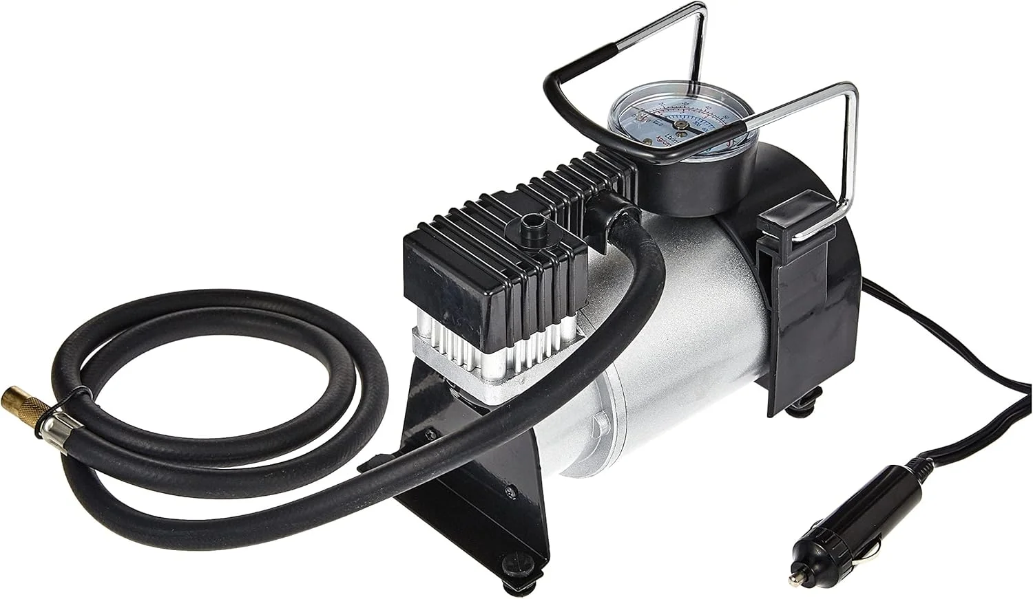 کمپرسور هوای قابل حمل ۱۲ ولت VTOOLS تک سیلندر با فشار ۱۰۰ PSI، پمپ باد تایر برای خودرو/شاسی بلند با توقف خودکار، کیف حمل، شلنگ ۱ متری و ۴ نازل، خاکستری، VT1303