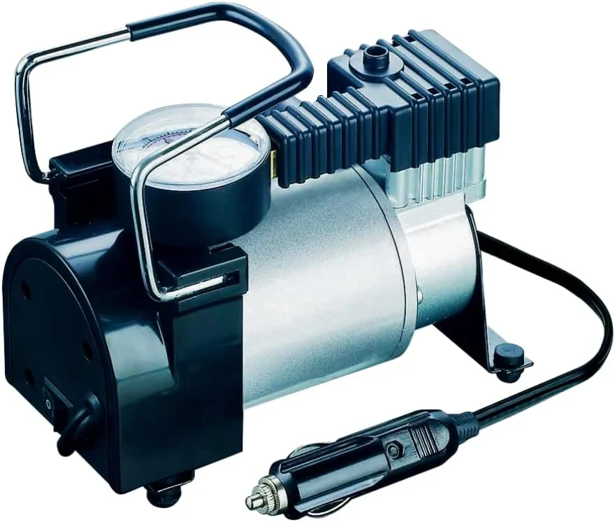 کمپرسور هوای قابل حمل ۱۲ ولت VTOOLS تک سیلندر با فشار ۱۰۰ PSI، پمپ باد تایر برای خودرو/شاسی بلند با توقف خودکار، کیف حمل، شلنگ ۱ متری و ۴ نازل، خاکستری، VT1303