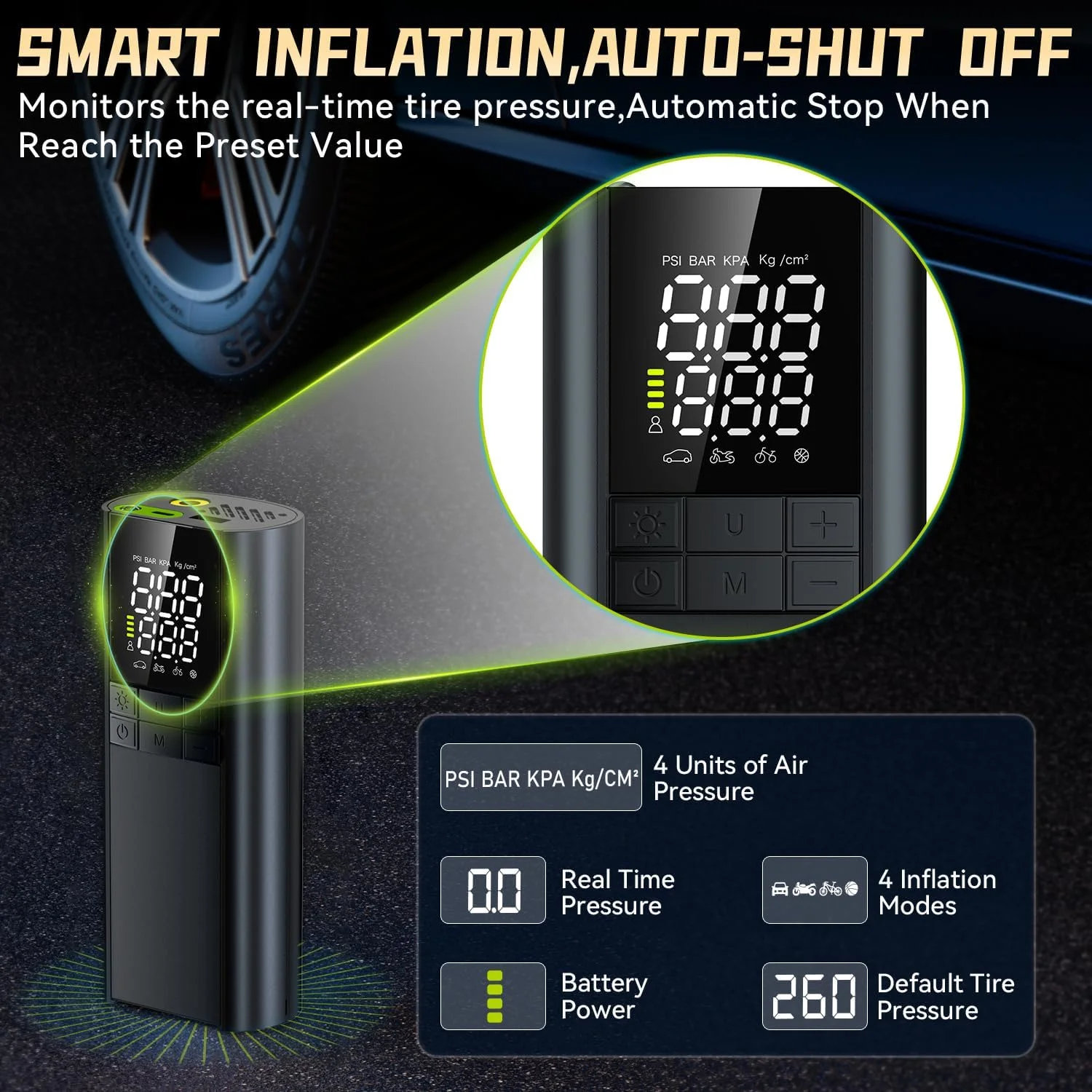 کمپرسور هوای قابل حمل برای لاستیک خودرو، 150PSI با سرعت تورم 3 برابر، باتری 8000mAh، با چراغ LED و فشارسنج دیجیتال، سازگار با توپ، دوچرخه، پمپ هوای بادی (مشکی) کمپرسور هوای قابل حمل برای لاستیک خودرو، 150PSI با سرعت تورم 3 برابر، باتری 8000mAh، با چراغ LED و فشارسنج دیجیتال، سازگار با توپ، دوچرخه، پمپ هوای بادی (مشکی)