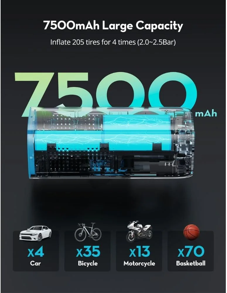 کمپرسور هوای هوشمند 3 در 1 راو پاور با پاوربانک و چراغ قوه LED، پمپ هوای قابل حمل بی سیم برای خودرو، موتورسیکلت، دوچرخه، توقف خودکار، صفحه نمایش LCD بزرگ، لوازم جانبی مسافرتی شامل، PB1233