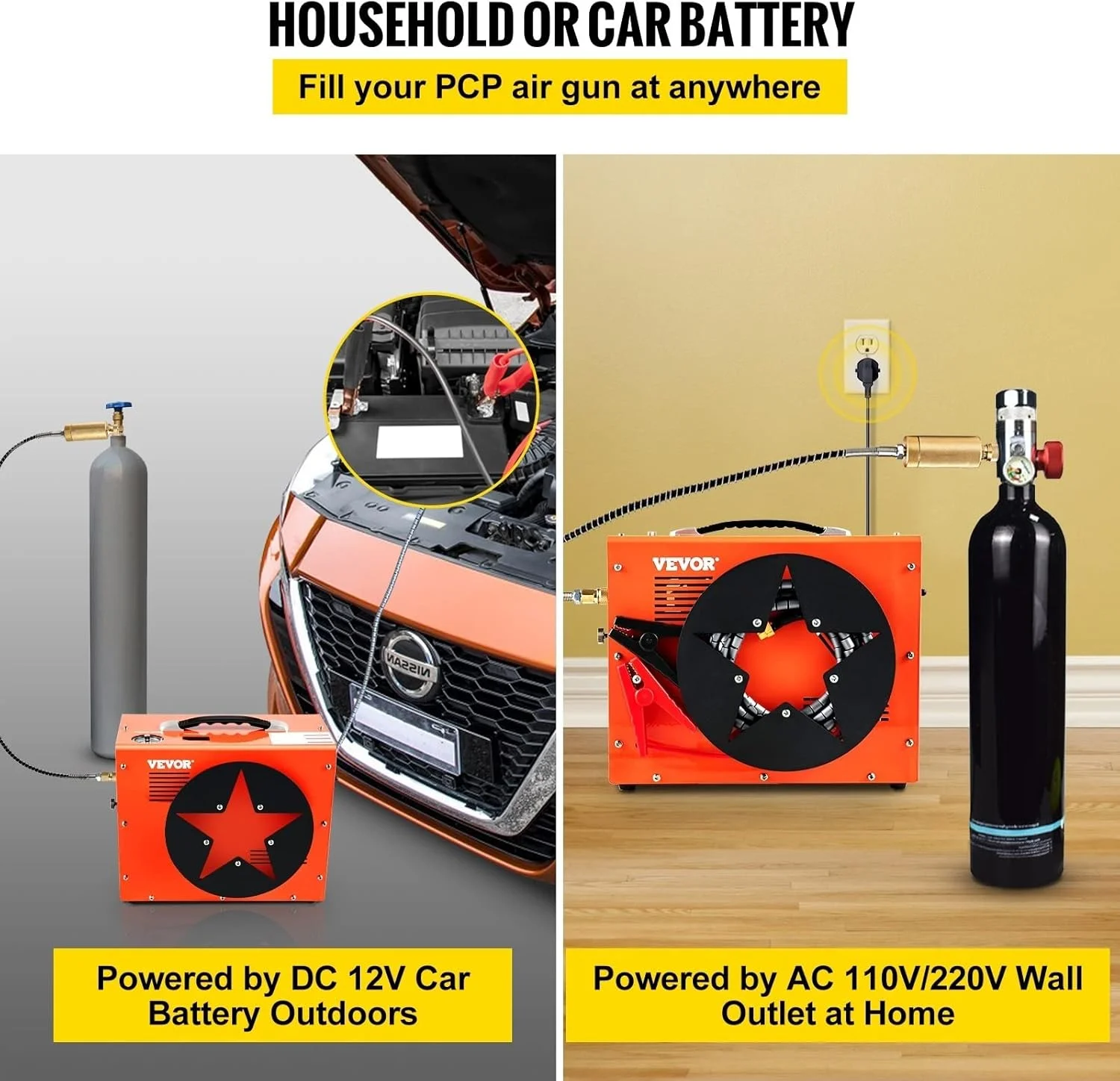 کمپرسور هوای پی سی پی HANEFRE 4500Psi پمپ فشار قوی با آداپتور و فن داخلی توقف خودکار برای تفنگ بادی، مخزن غواصی