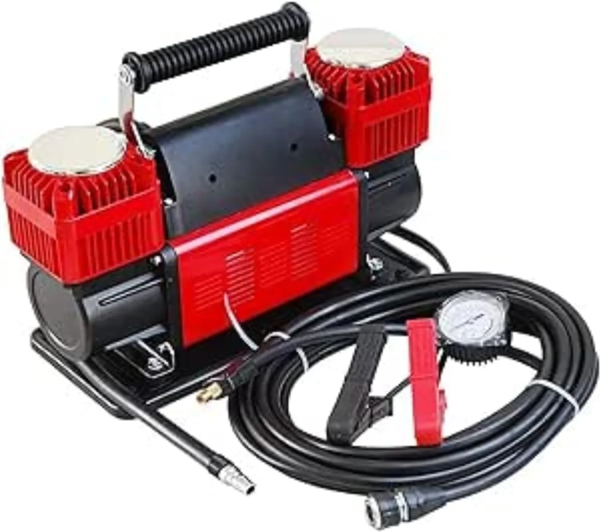 کمپرسور باد قابل حمل خودرو – پمپ باد تایر 150 PSI | جریان هوای فوق العاده 300 لیتر در دقیقه | باد کردن سریع با دسته حمل | قرمز