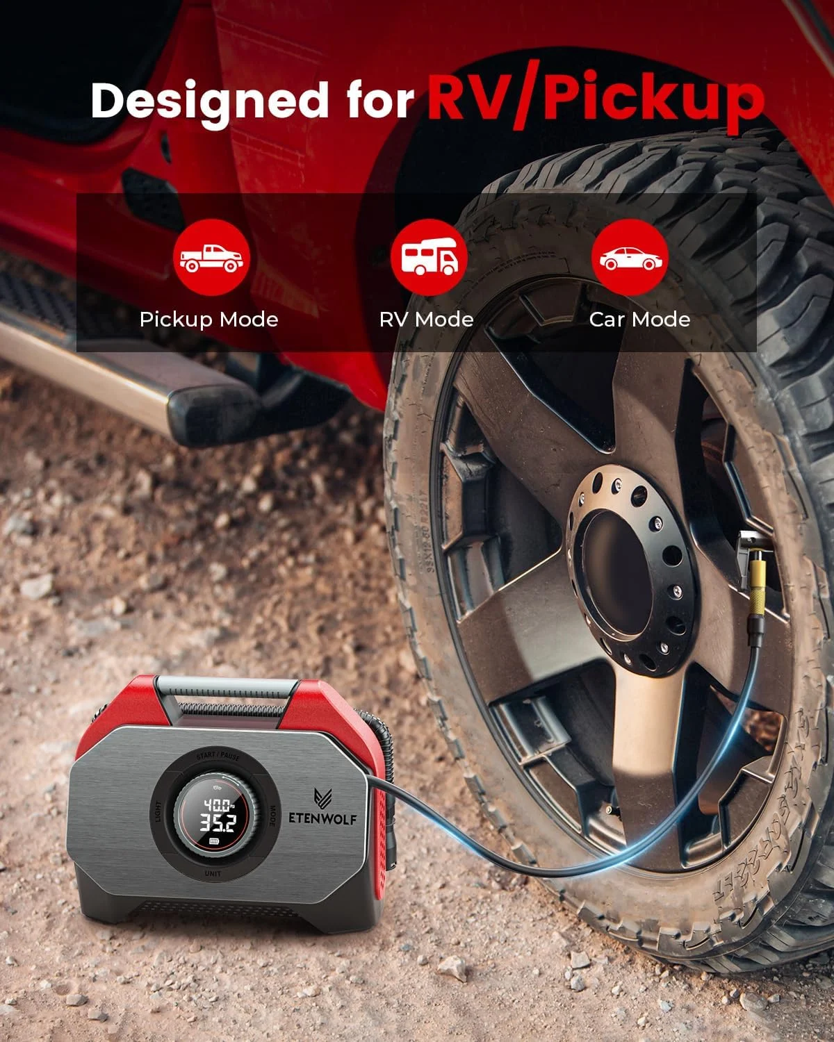 پمپ باد قابل حمل ETENWOLF Vortex S6، کمپرسور هوا برای خودروهای سنگین، پمپ باد بی سیم برای ماشین و وسایل بادی با باتری 19200 میلی آمپر ساعت، چرخه عملکرد 100٪ و پمپ دو سیلندر دوچرخه پمپ باد قابل حمل ETENWOLF Vortex S6، کمپرسور هوا برای خودروهای سنگین، پمپ باد بی سیم برای ماشین و وسایل بادی با باتری 19200 میلی آمپر ساعت، چرخه عملکرد 100٪ و پمپ دو سیلندر دوچرخه