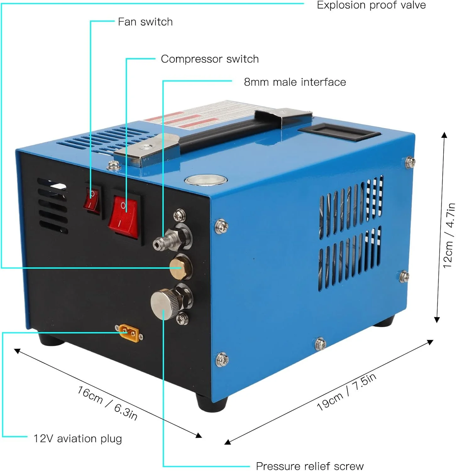 کمپرسور هوای PCP چند منظوره با فشار بالا 30 مگاپاسکال با نمایشگر LED و 5 ست فیلتر پنبه ای DC12V برای تفنگ های پینت بال هوای PCP