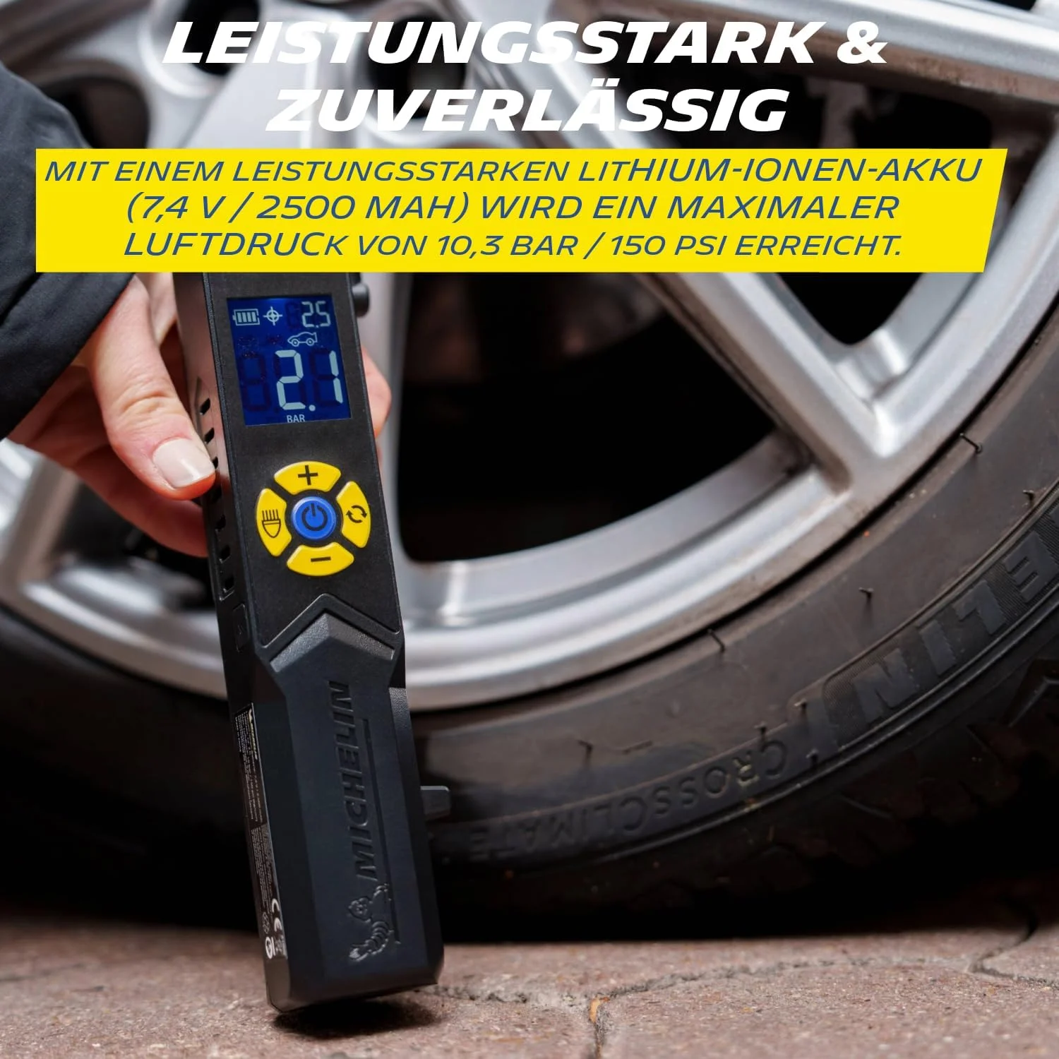 کمپرسور بی‌سیم کوچک MICHELIN 009528، پمپ برقی، فشارسنج دیجیتال، 10 بار