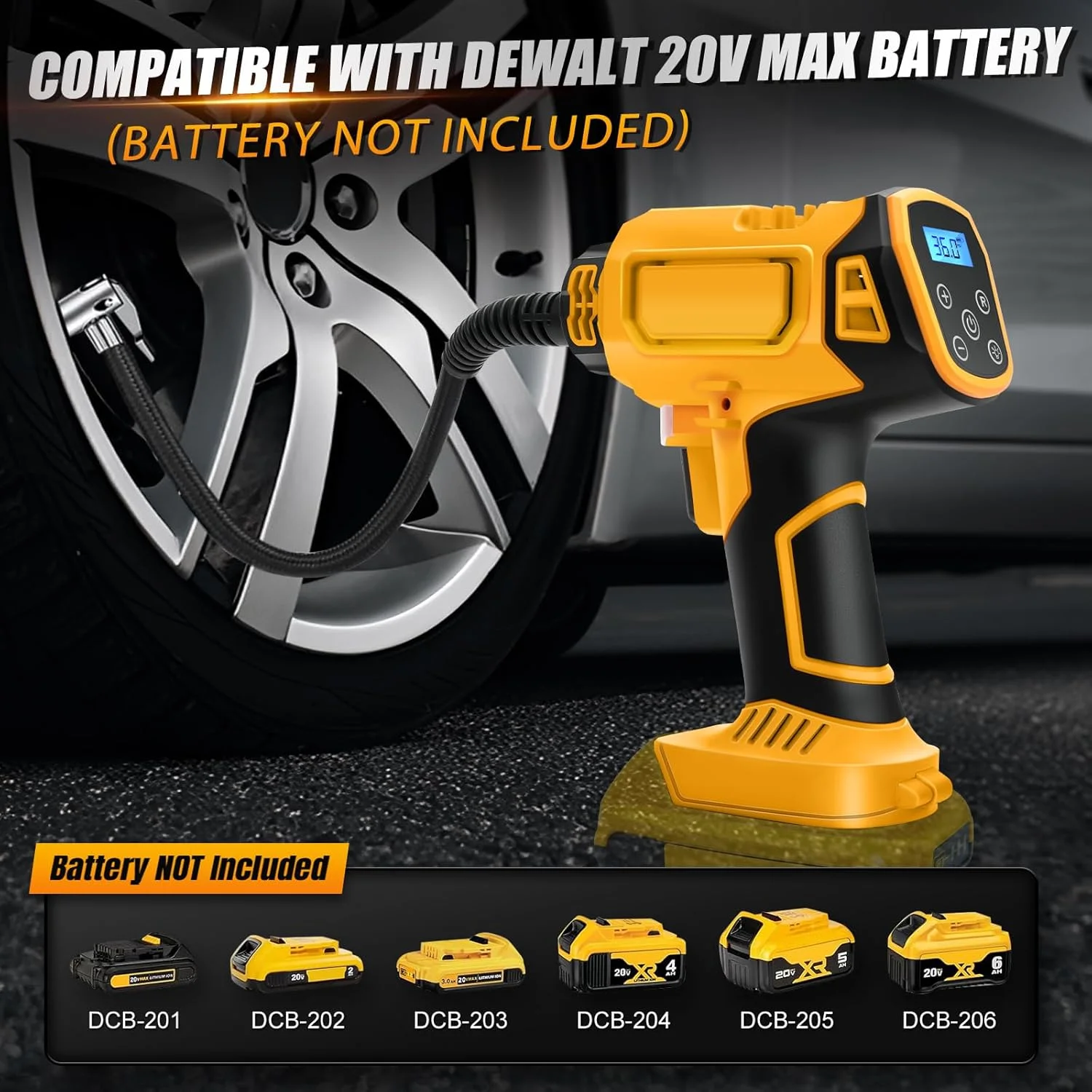 کمپرسور باتری برای ماکیتا 18 ولت، پمپ هوای برقی 160 PSI، کمپرسور خودرو، نمایشگر فشار دیجیتال LED، عملکرد خاموش شدن خودکار، ایده آل برای دوچرخه/خودرو/توپ (برای باتری دیوالت)