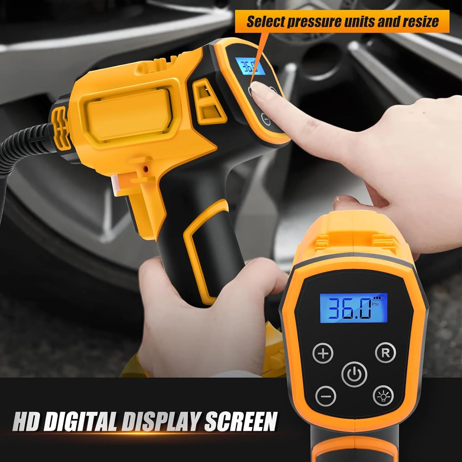 کمپرسور باتری برای ماکیتا 18 ولت، پمپ هوای برقی 160 PSI، کمپرسور خودرو، نمایشگر فشار دیجیتال LED، عملکرد خاموش شدن خودکار، ایده آل برای دوچرخه/خودرو/توپ (برای باتری دیوالت)