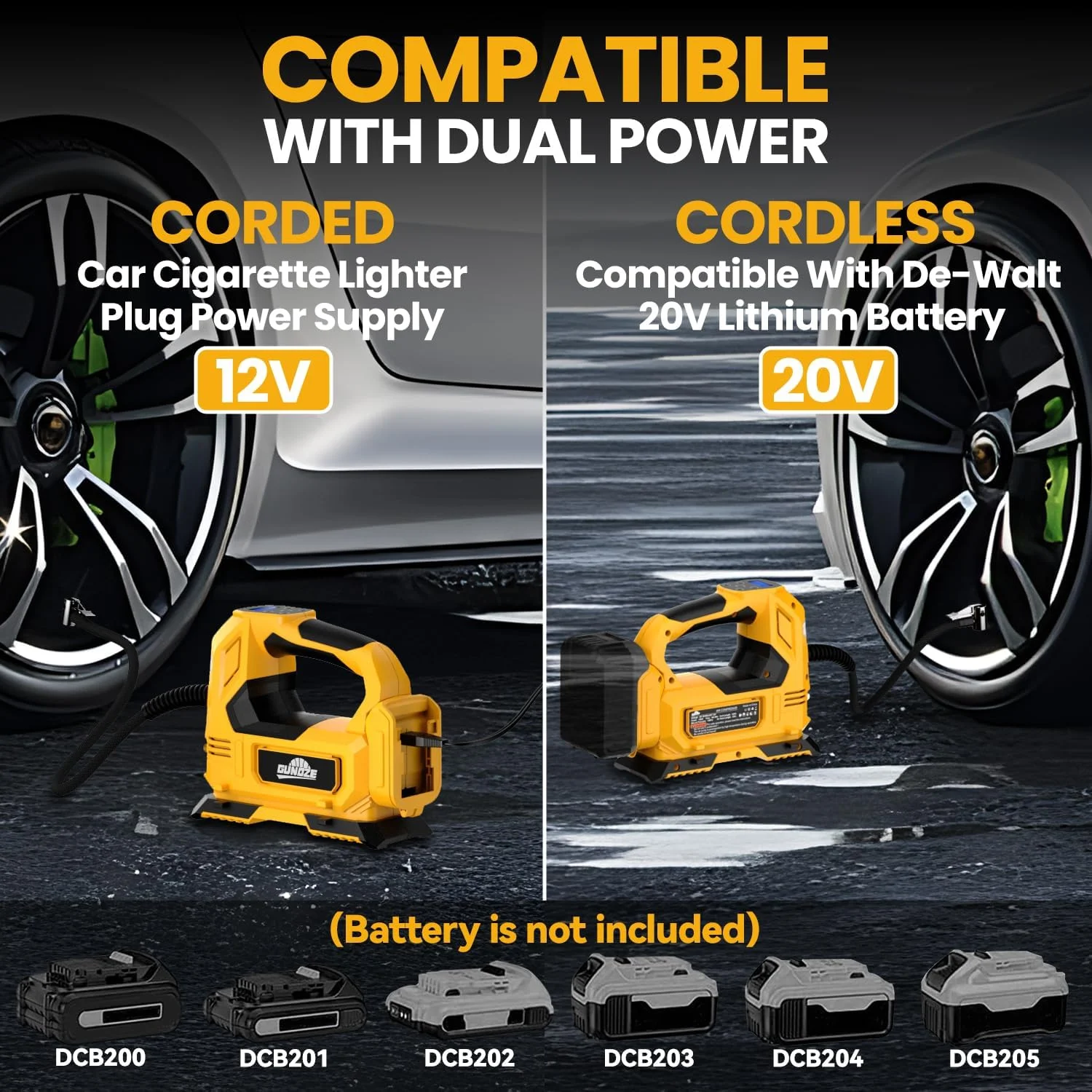 کمپرسور باد شارژی برای باتری 20 ولت دیوالت، پمپ باد دستی قابل حمل 150PSI با چراغ LED و فشارسنج دیجیتال برای خودرو، موتورسیکلت، دوچرخه، توپ های ورزشی (باتری شامل نمی شود) کمپرسور باد شارژی برای باتری 20 ولت دیوالت، پمپ باد دستی قابل حمل 150PSI با چراغ LED و فشارسنج دیجیتال برای خودرو، موتورسیکلت، دوچرخه، توپ های ورزشی (باتری شامل نمی شود)