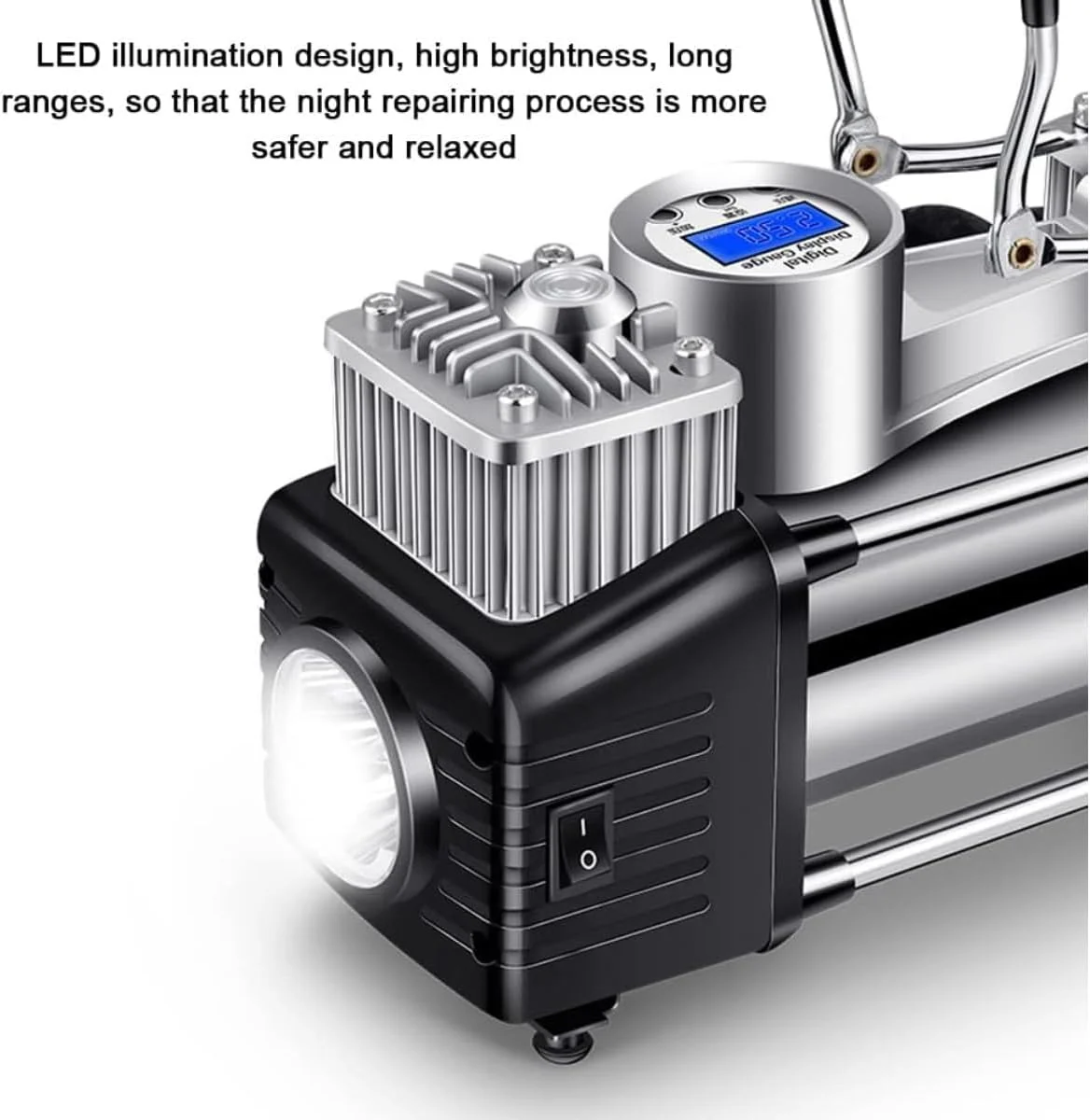 پمپ باد دو سیلندر خودرو، فشار قوی و سنگین، باد کردن سریع تایر، نمایشگر دیجیتال با تنظیم فشار خودکار، چراغ LED برای مواقع اضطراری، ایده آل برای اتومبیل، SUV، کامیون و توپ پمپ باد دو سیلندر خودرو، فشار قوی و سنگین، باد کردن سریع تایر، نمایشگر دیجیتال با تنظیم فشار خودکار، چراغ LED برای مواقع اضطراری، ایده آل برای اتومبیل، SUV، کامیون و توپ