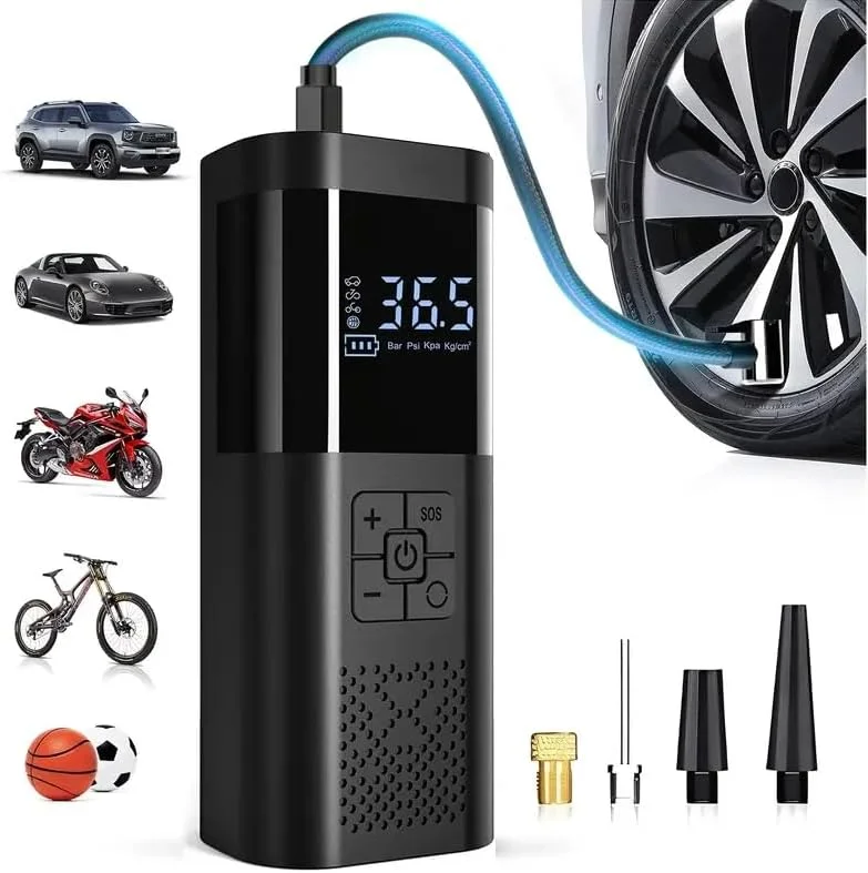 کمپرسور هوای دیجیتال قابل حمل، پمپ باد تایر 150 PSI با نمایشگر LCD، سازگار با انواع وسایل نقلیه