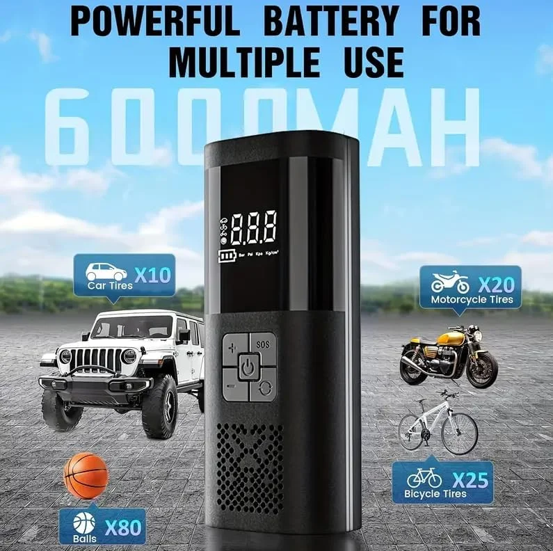 کمپرسور هوای دیجیتال قابل حمل، پمپ باد تایر 150 PSI با نمایشگر LCD، سازگار با انواع وسایل نقلیه