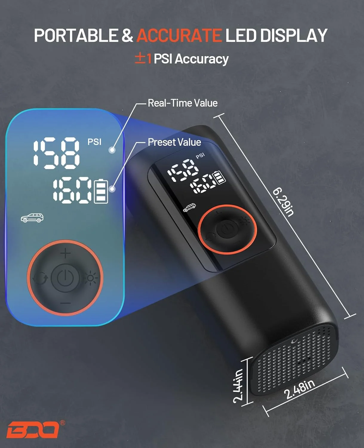 پمپ باد قابل حمل BDO 2025، کمپرسور هوا 150PSI بدون سیم با نمایشگر LCD و خاموش شدن خودکار، برای خودرو، موتورسیکلت، لاستیک دوچرخه و توپ های ورزشی (مشکی) پمپ باد قابل حمل BDO 2025، کمپرسور هوا 150PSI بدون سیم با نمایشگر LCD و خاموش شدن خودکار، برای خودرو، موتورسیکلت، لاستیک دوچرخه و توپ های ورزشی (مشکی)