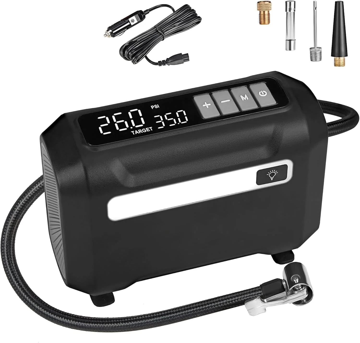 کمپرسور باد قابل حمل برای تایر، کمپرسور باد DC 12V قابل حمل با صفحه نمایش دیجیتال بزرگ، پمپ باد با سرعت 3 برابر بیشتر برای ماشین، دوچرخه، توپ، موتور