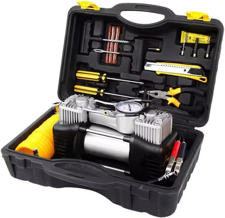 پمپ کمپرسور هوای دو سیلندر 12 ولت BOSS NEO POWER با فشار 150 PSI - پمپ باد لاستیک سنگین و قابل حمل به همراه کیت تعمیر لاستیک برای خودروهای 4X4