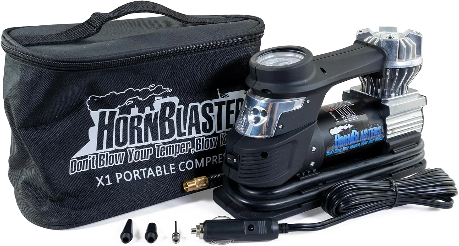 کمپرسور هوای قابل حمل HornBlasters X1 – 12 ولت، 120 PSI برای کامیون و خودرو – جمع و جور، مقاوم، باد کردن سریع