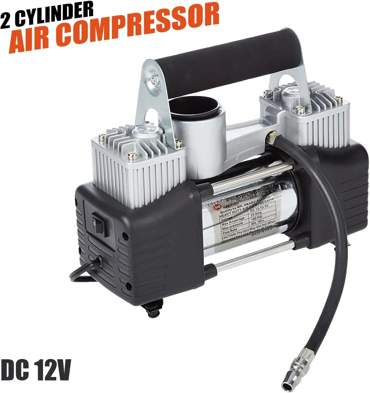 کیت کمپرسور هوای قابل حمل 2 سیلندر، 12 ولت DC، با ابزار و کیف حمل