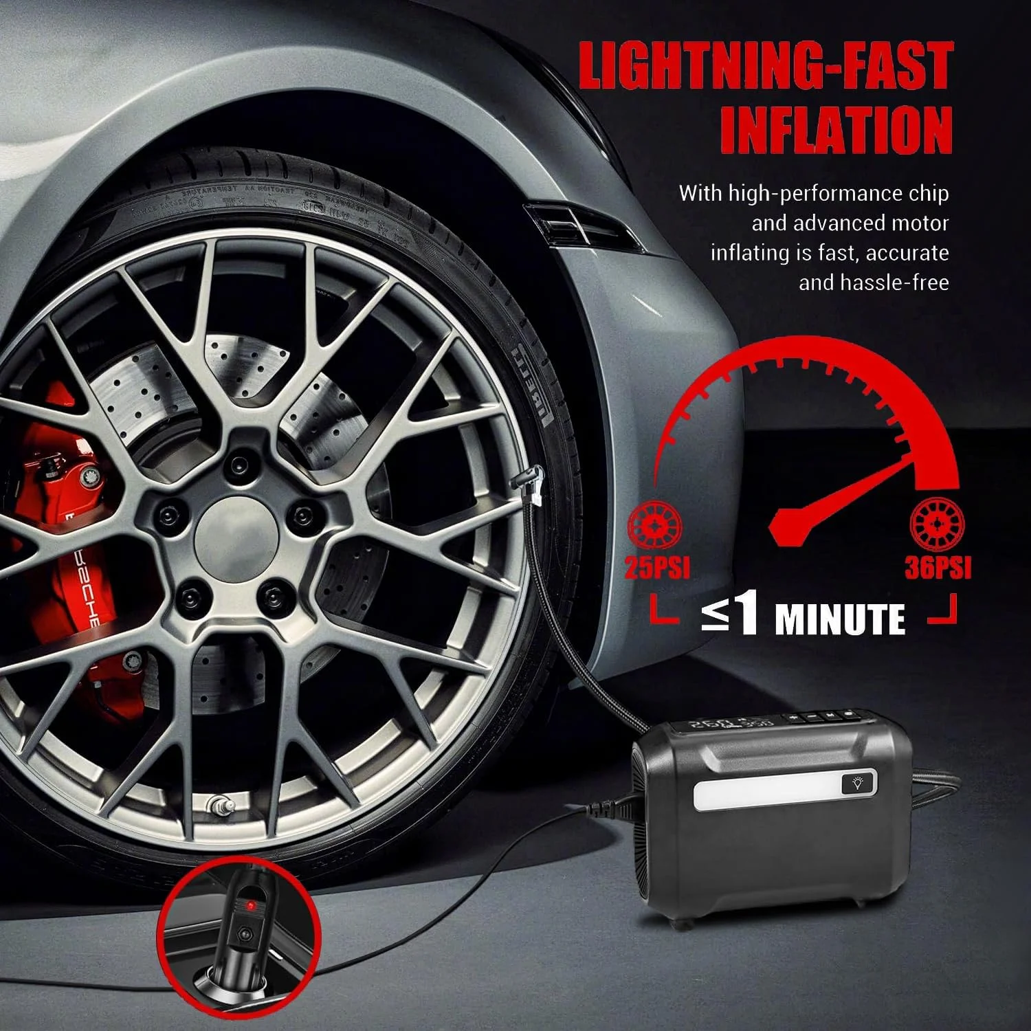 کمپرسور باد قابل حمل برای تایر، کمپرسور باد DC 12V قابل حمل با صفحه نمایش دیجیتال بزرگ، پمپ باد با سرعت 3 برابر بیشتر برای ماشین، دوچرخه، توپ، موتور