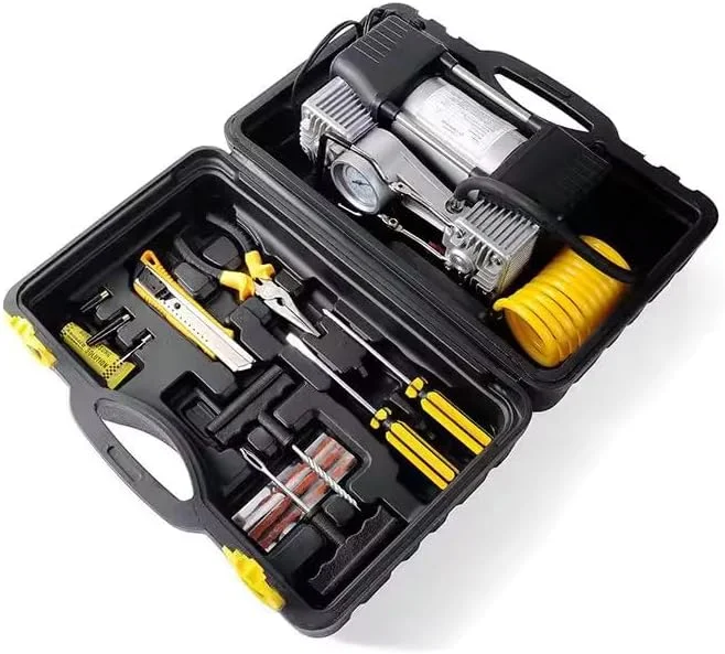 پمپ کمپرسور هوای دو سیلندر 12 ولت BOSS NEO POWER با فشار 150 PSI - پمپ باد لاستیک سنگین و قابل حمل به همراه کیت تعمیر لاستیک برای خودروهای 4X4