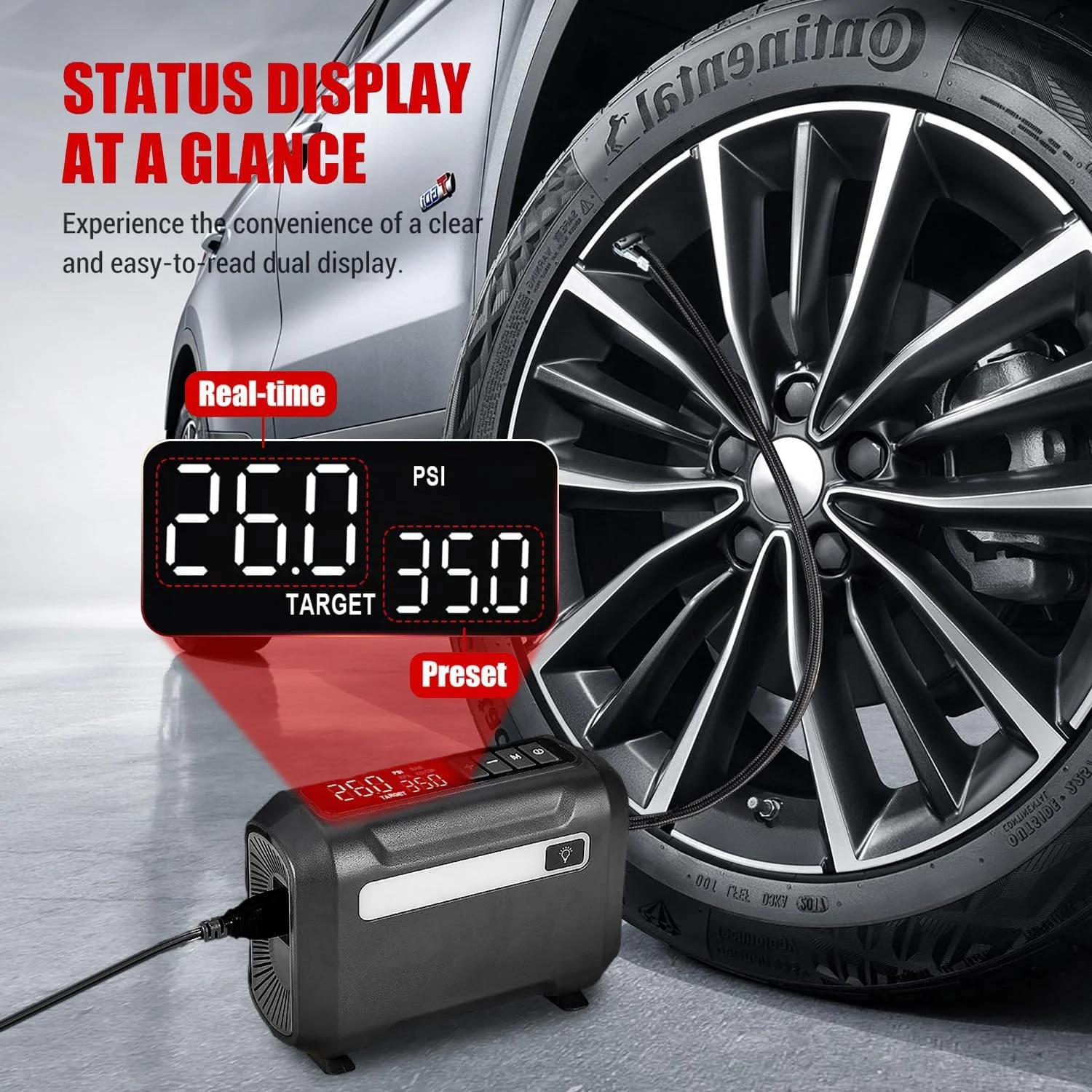کمپرسور باد قابل حمل برای تایر، کمپرسور باد DC 12V قابل حمل با صفحه نمایش دیجیتال بزرگ، پمپ باد با سرعت 3 برابر بیشتر برای ماشین، دوچرخه، توپ، موتور