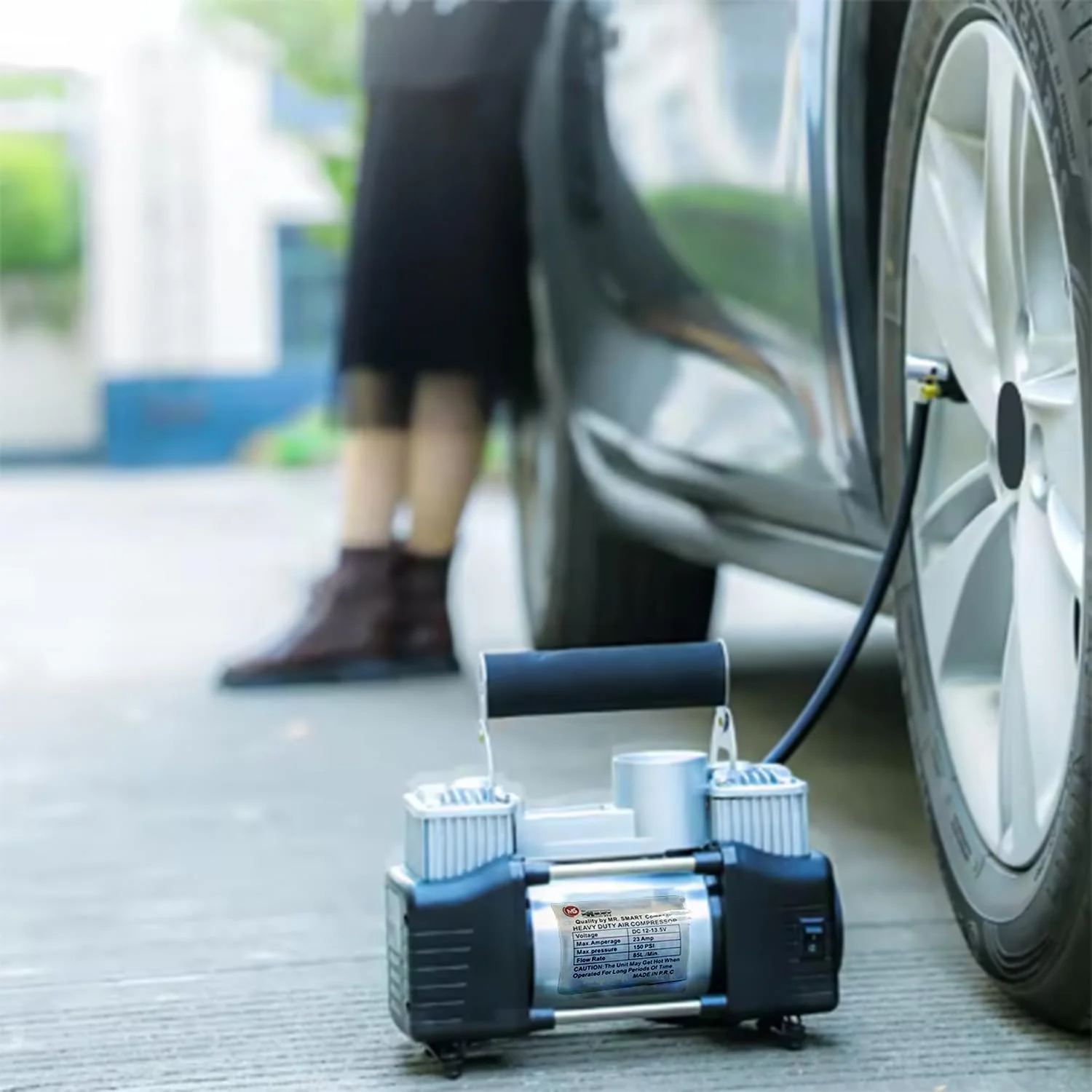 کیت کمپرسور هوای قابل حمل 2 سیلندر، 12 ولت DC، با ابزار و کیف حمل