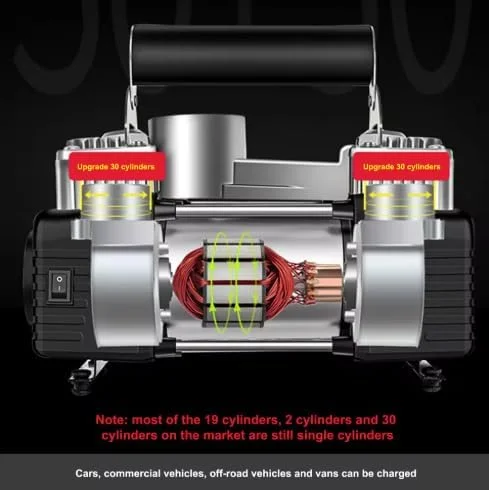 کیت کمپرسور هوای قابل حمل 2 سیلندر، 12 ولت DC، با ابزار و کیف حمل