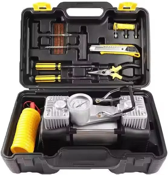 پمپ کمپرسور هوای دو سیلندر 12 ولت BOSS NEO POWER با فشار 150 PSI - پمپ باد لاستیک سنگین و قابل حمل به همراه کیت تعمیر لاستیک برای خودروهای 4X4