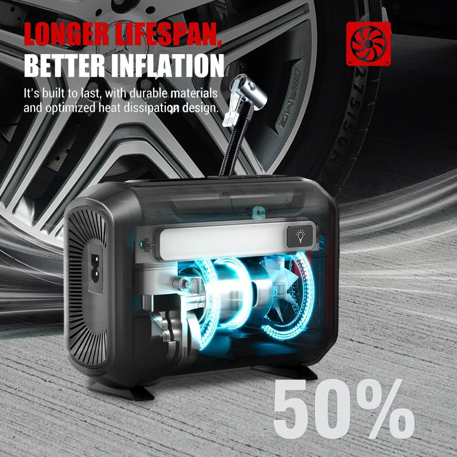 کمپرسور باد قابل حمل برای تایر، کمپرسور باد DC 12V قابل حمل با صفحه نمایش دیجیتال بزرگ، پمپ باد با سرعت 3 برابر بیشتر برای ماشین، دوچرخه، توپ، موتور