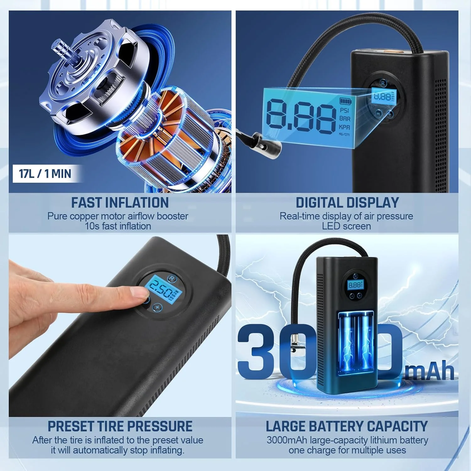 پمپ باد قابل حمل ECPAUTECH، کمپرسور هوا بی سیم