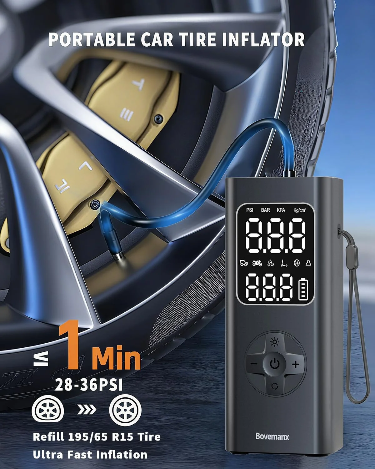 پمپ باد قابل حمل، کمپرسور هوا 150PSI بدون سیم برای لاستیک خودرو، پمپ باد برقی دوگانه باتری و 12 ولت DC با فشارسنج و چراغ LED برای موتورسیکلت، اسکوتر، توپ