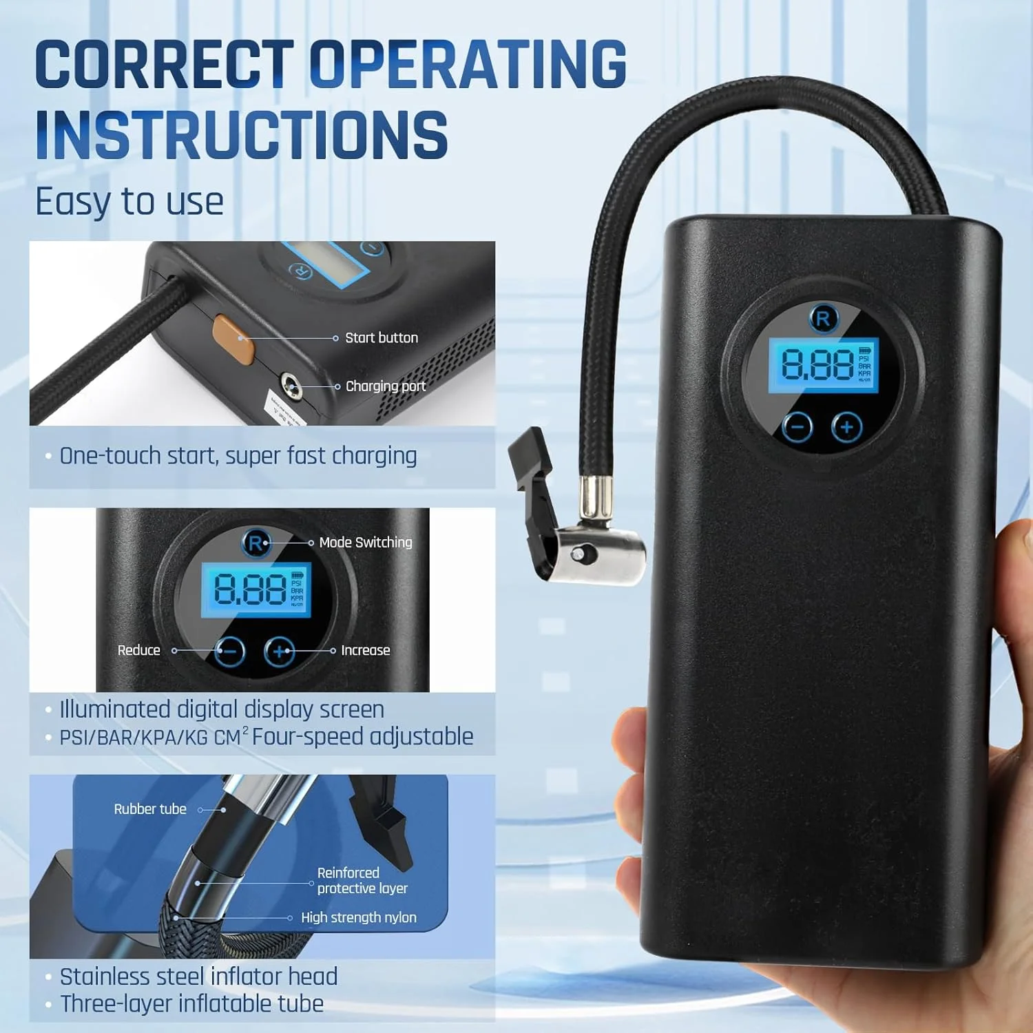 پمپ باد قابل حمل ECPAUTECH، کمپرسور هوا بی سیم