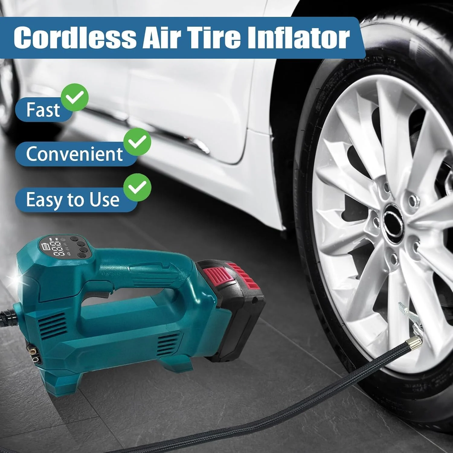 پمپ باد شارژی برای باتری بوش GBA 18 V، کمپرسور هوای قابل حمل برای ماشین، دوچرخه، توپ، پمپ باد 18 ولت با فشارسنج دیجیتال (فقط ابزار، بدون باتری) آبی