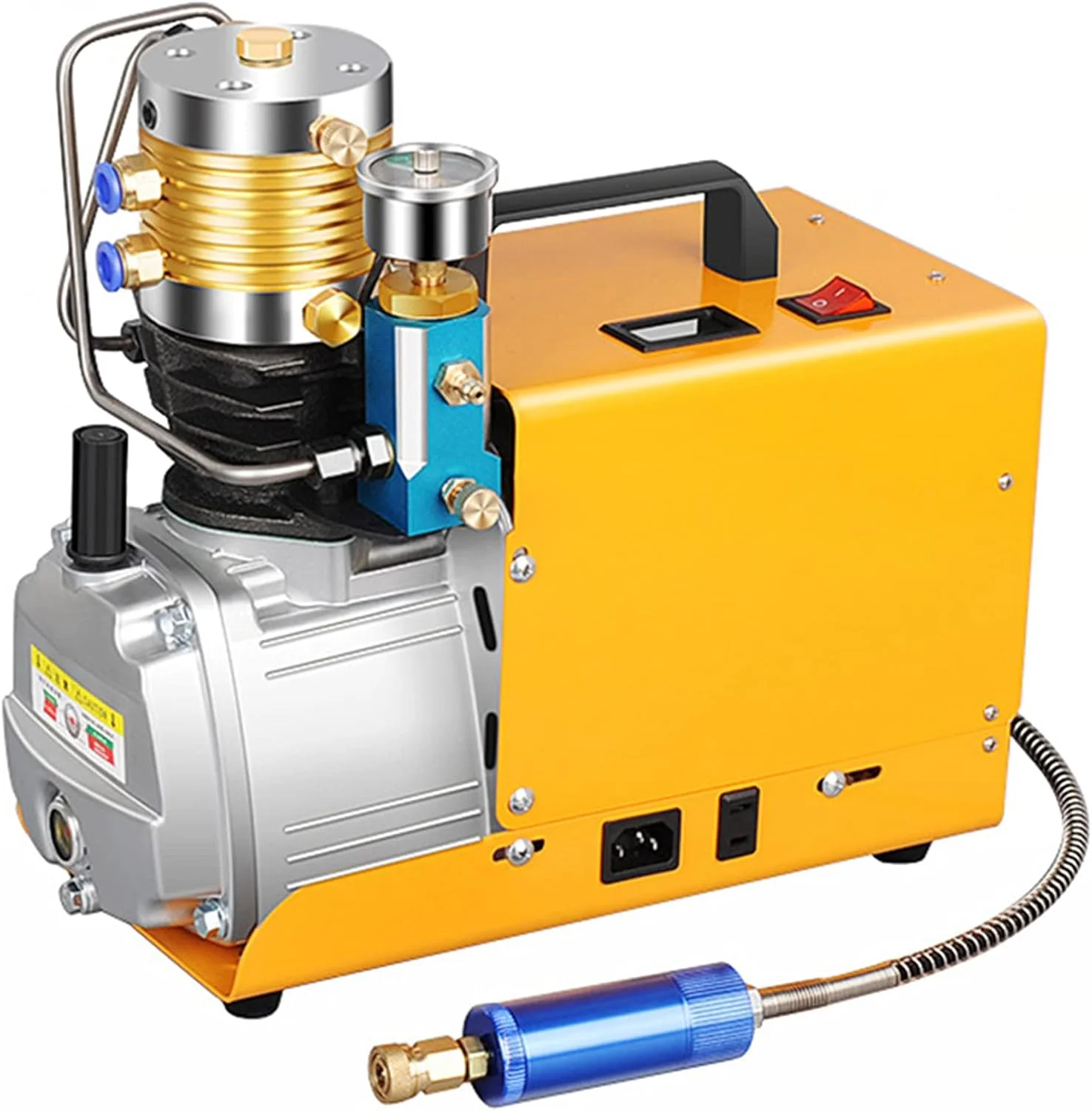 کمپرسور هوای فشار قوی هانزالا 4500PSI 30Mpa قابل حمل با توقف خودکار، کمپرسور تفنگ بادی برقی با فیلتر ورودی، جداکننده آب و گیج برای آتش نشانی و غواصی