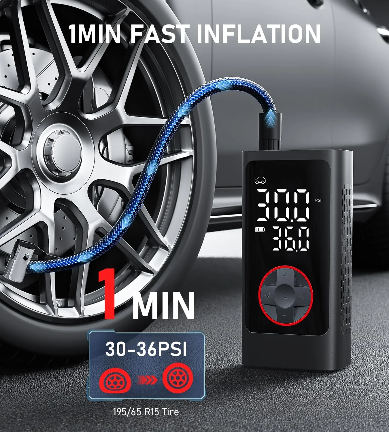 پمپ باد قابل حمل، کمپرسور هوا 150PSI بدون سیم برای لاستیک خودرو، پمپ باد دوچرخه با فشارسنج، خاموش شدن خودکار، چراغ LED برای خودرو، موتورسیکلت، دوچرخه