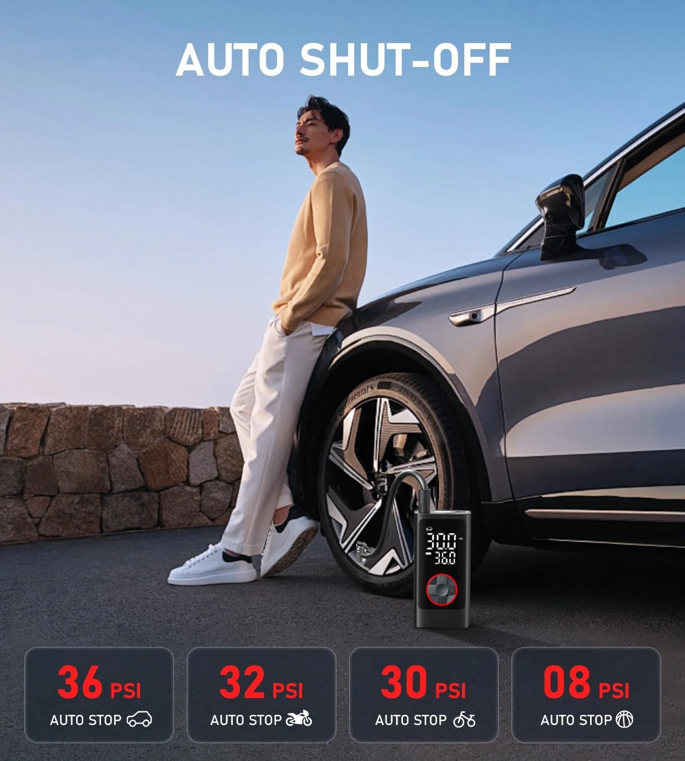 پمپ باد قابل حمل، کمپرسور هوا 150PSI بدون سیم برای لاستیک خودرو، پمپ باد دوچرخه با فشارسنج، خاموش شدن خودکار، چراغ LED برای خودرو، موتورسیکلت، دوچرخه