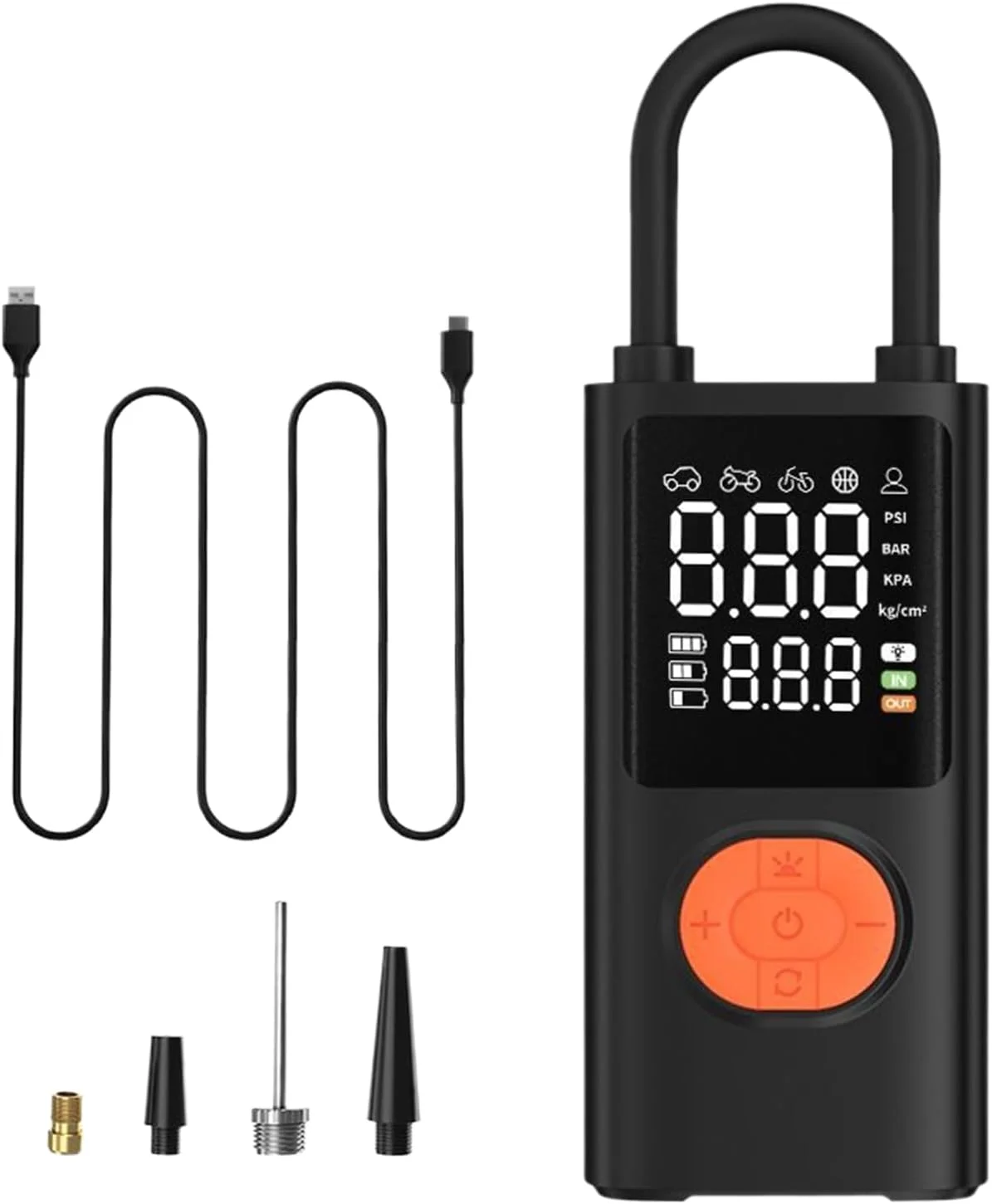 پمپ باد لاستیک خودرو | کمپرسور هوای قابل حمل - پمپ باد شارژی با فشارسنج دیجیتال برای کامیون، دوچرخه، توپ، تعمیر، مسافرت، کمپینگ در فضای باز، ورزش های شبانه، موتورسیکلت