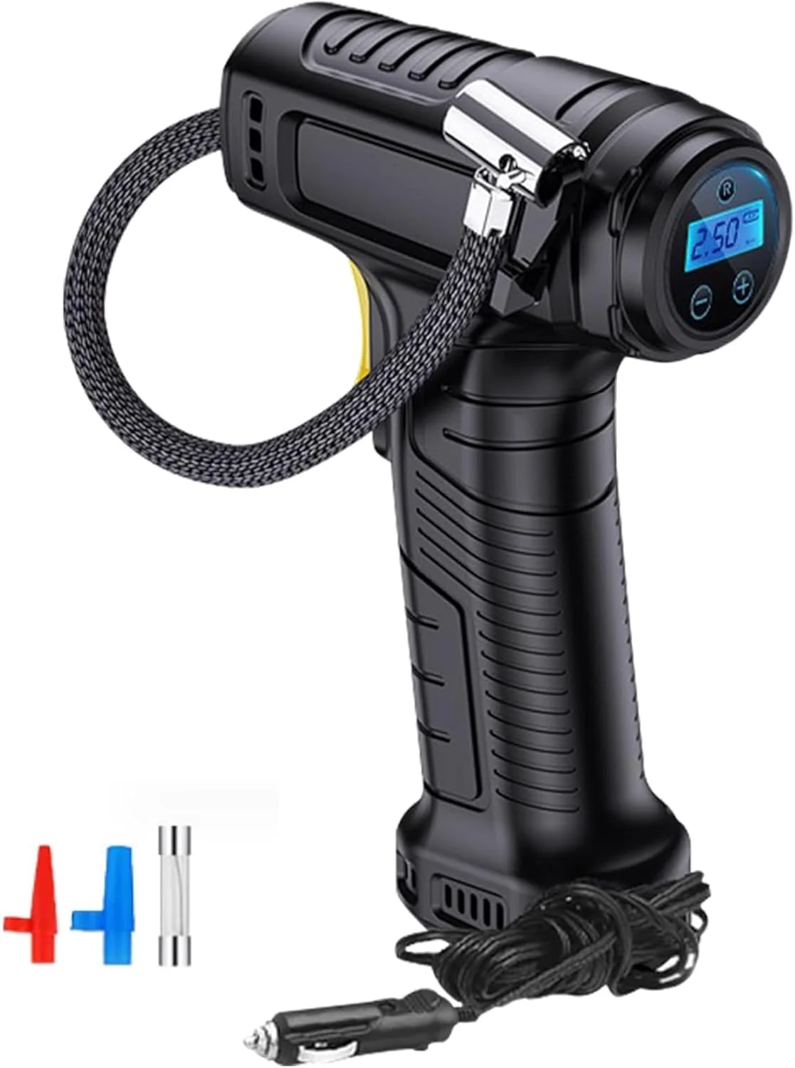 کمپرسور باد قابل حمل، پمپ برای لاستیک خودرو، پمپ باد دستی، پمپ لاستیک خودرو، پمپ باد با صفحه نمایش LCD، چراغ LED، پمپ برقی دوچرخه و پمپ دوچرخه (نسخه سیمی)