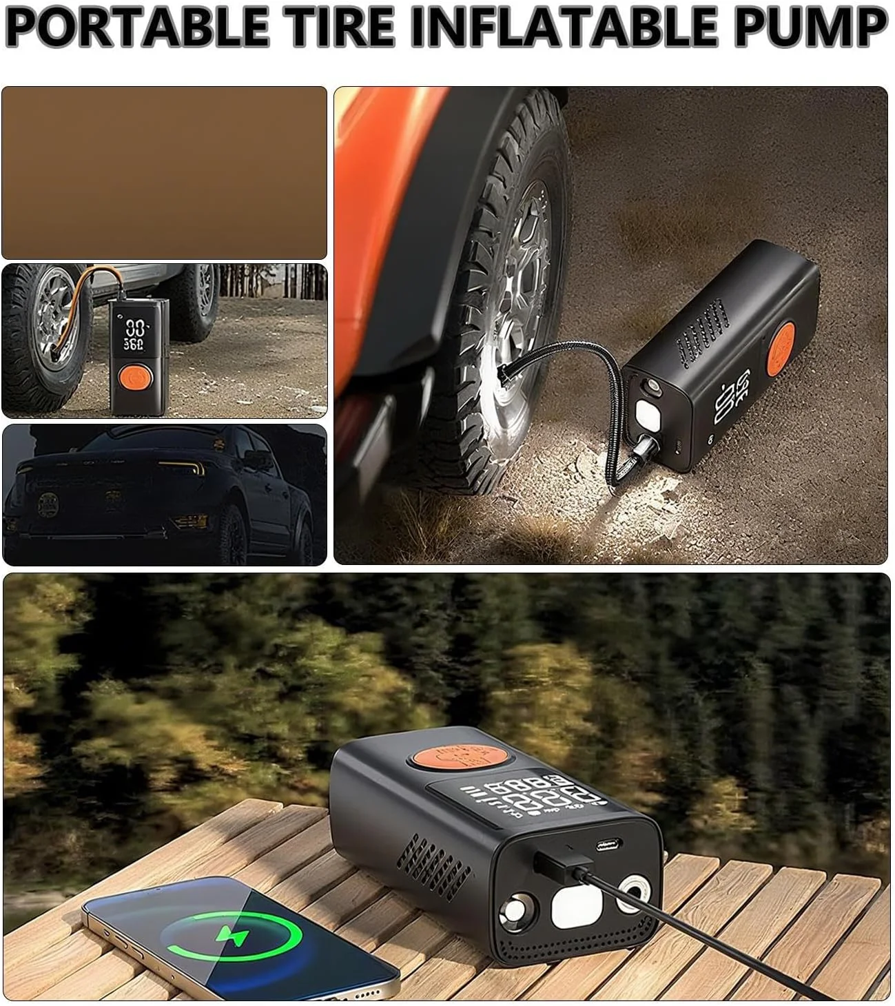 پمپ باد تایر خودرو - کمپرسور هوای قابل حمل - تایر بادی شارژی با فشارسنج دیجیتال برای موتور سیکلت، کامیون، توپ، تعمیر، ورزش های فضای باز، مسافرت، کمپینگ، دوچرخه سواری در شب پمپ باد تایر خودرو - کمپرسور هوای قابل حمل - تایر بادی شارژی با فشارسنج دیجیتال برای موتور سیکلت، کامیون، توپ، تعمیر، ورزش های فضای باز، مسافرت، کمپینگ، دوچرخه سواری در شب