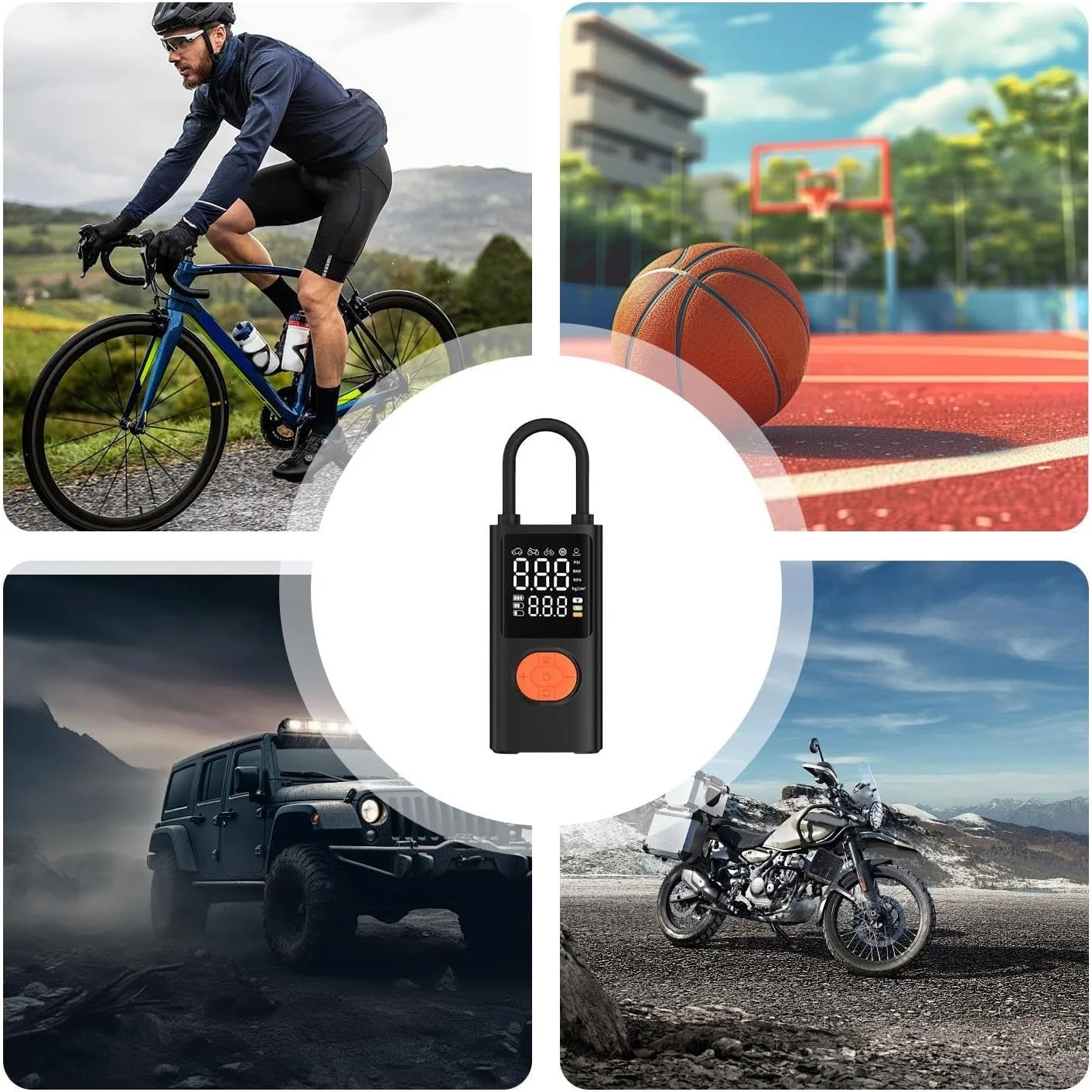 پمپ باد لاستیک خودرو | کمپرسور هوای قابل حمل - پمپ باد شارژی با فشارسنج دیجیتال برای کامیون، دوچرخه، توپ، تعمیر، مسافرت، کمپینگ در فضای باز، ورزش های شبانه، موتورسیکلت