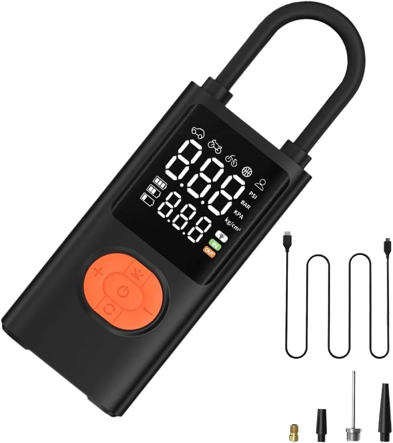 دستگاه دمنده تایر قابل حمل، کمپرسور هوای قابل حمل، دمنده تایر شارژی با فشارسنج دیجیتال برای کامیون، دوچرخه، توپ، تعمیر، مسافرت، کمپینگ در فضای باز، شب، ورزش، موتورسیکلت