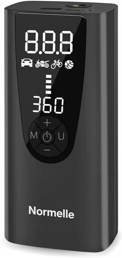 پمپ باد قابل حمل Normelle، کمپرسور هوا شارژی 150PSI با باتری 6000mAh، چراغ LED، باد کردن سریع برای ماشین، موتور سیکلت، دوچرخه و توپ های ورزشی